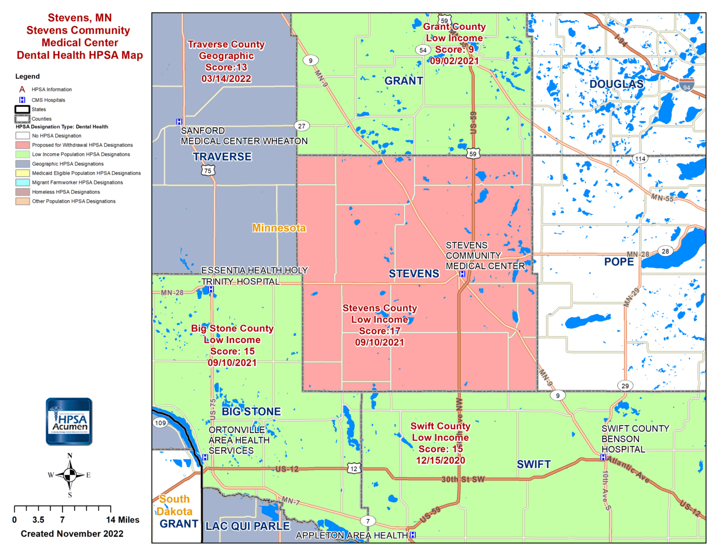Stevens, MN DH HPSA Map