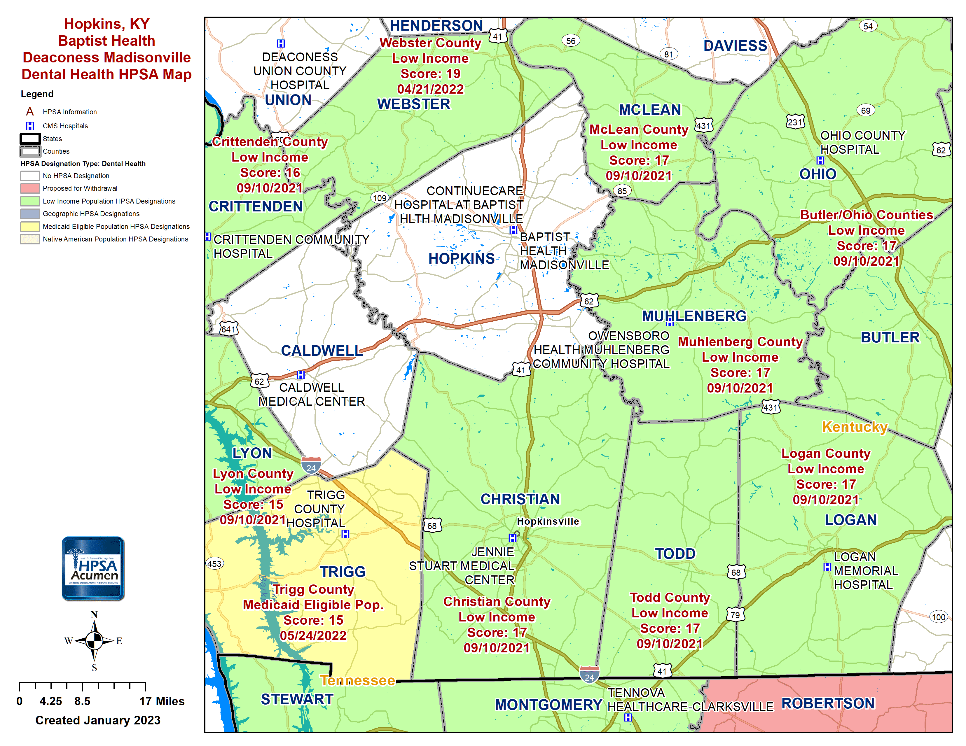 Hopkins, KY DH HPSA Map