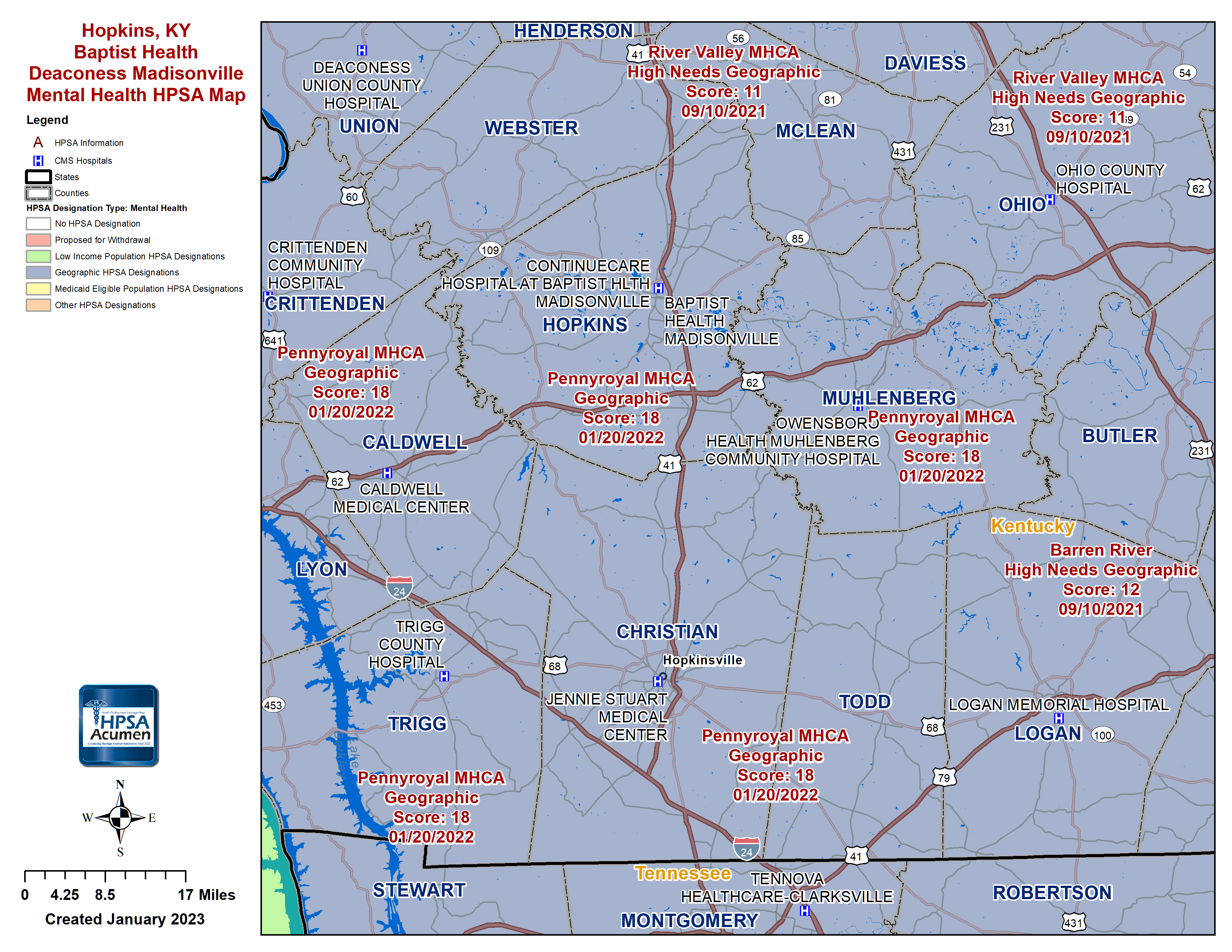 Hopkins, KY MH HPSA Map