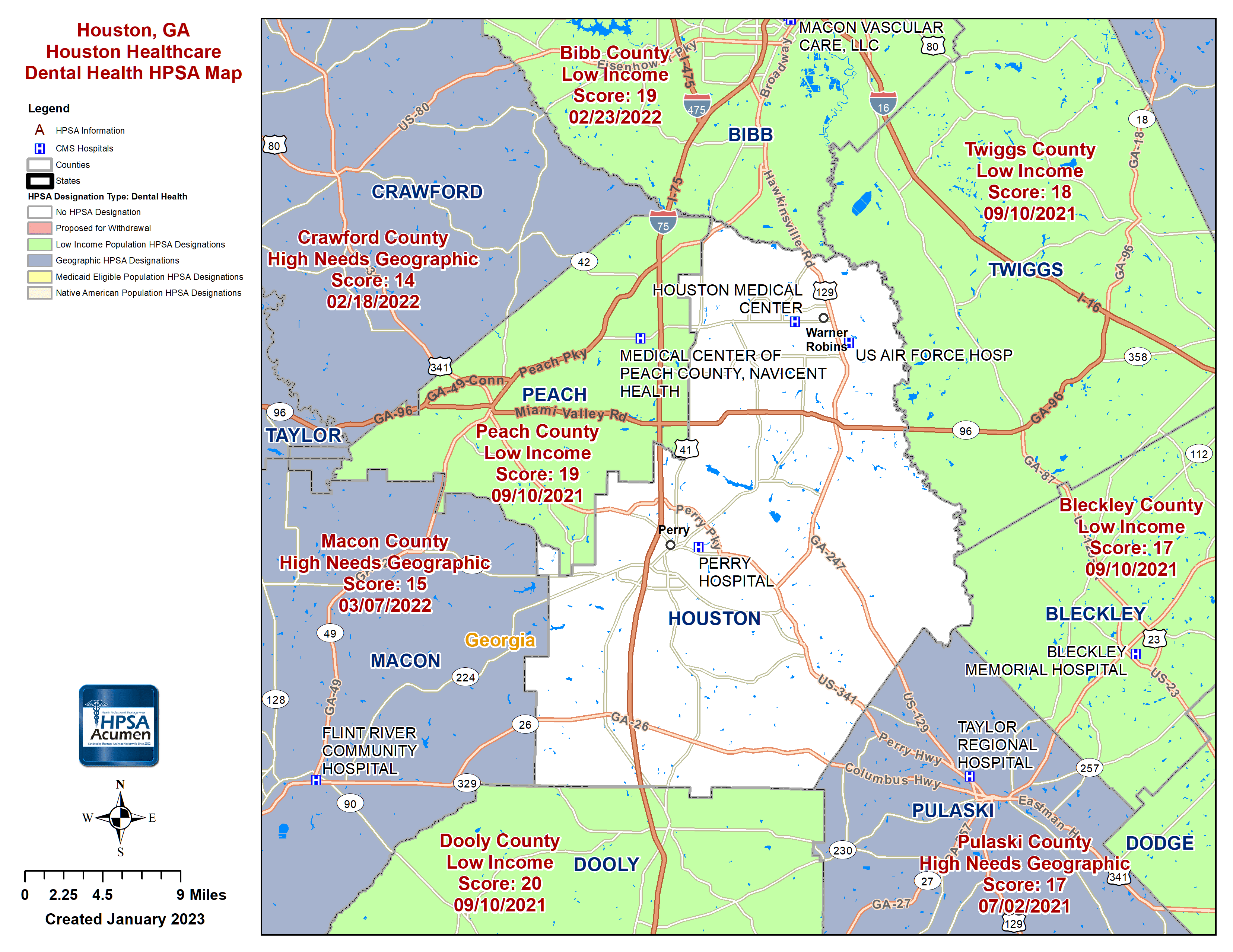 Houston, GA DH HPSA Map