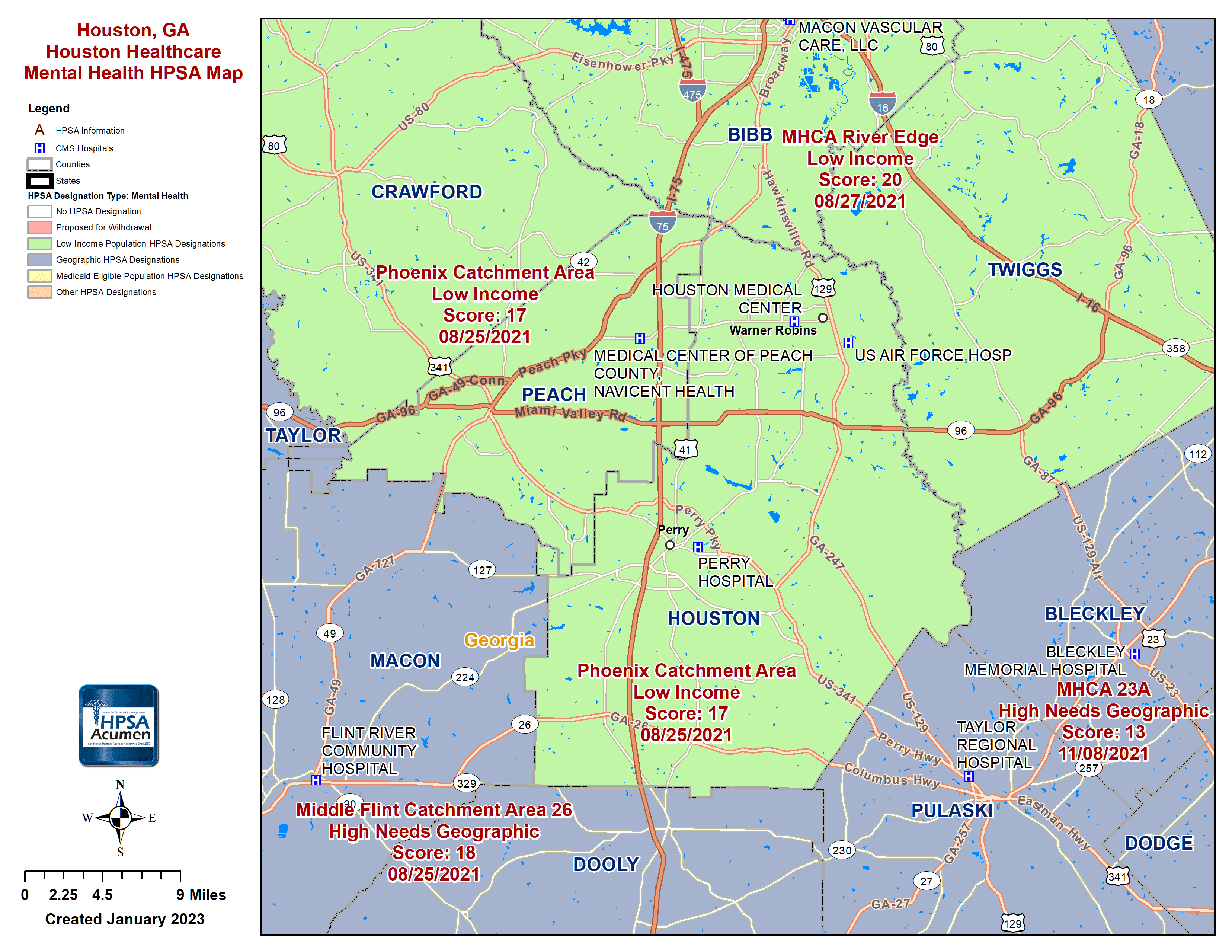 Houston, GA MH HPSA Map