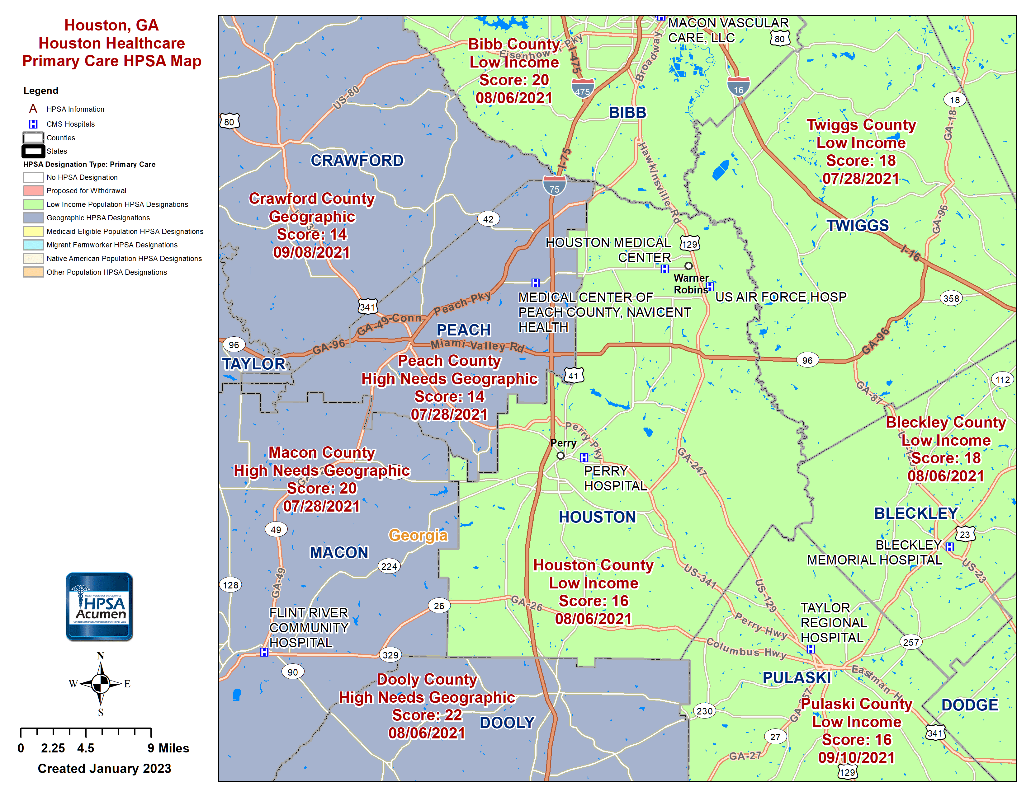 Houston, GA PC HPSA Map