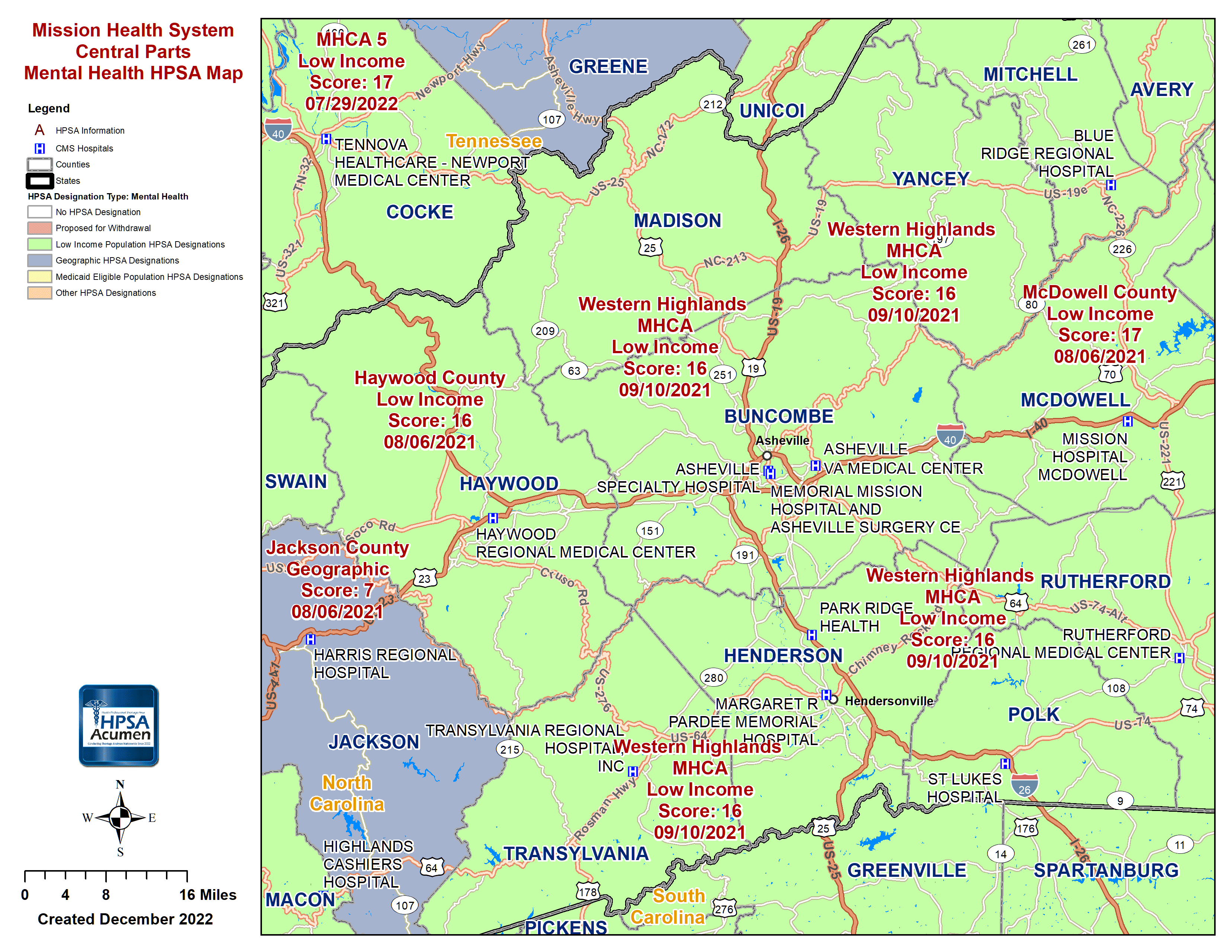 Mission Health Central MH HPSA Map