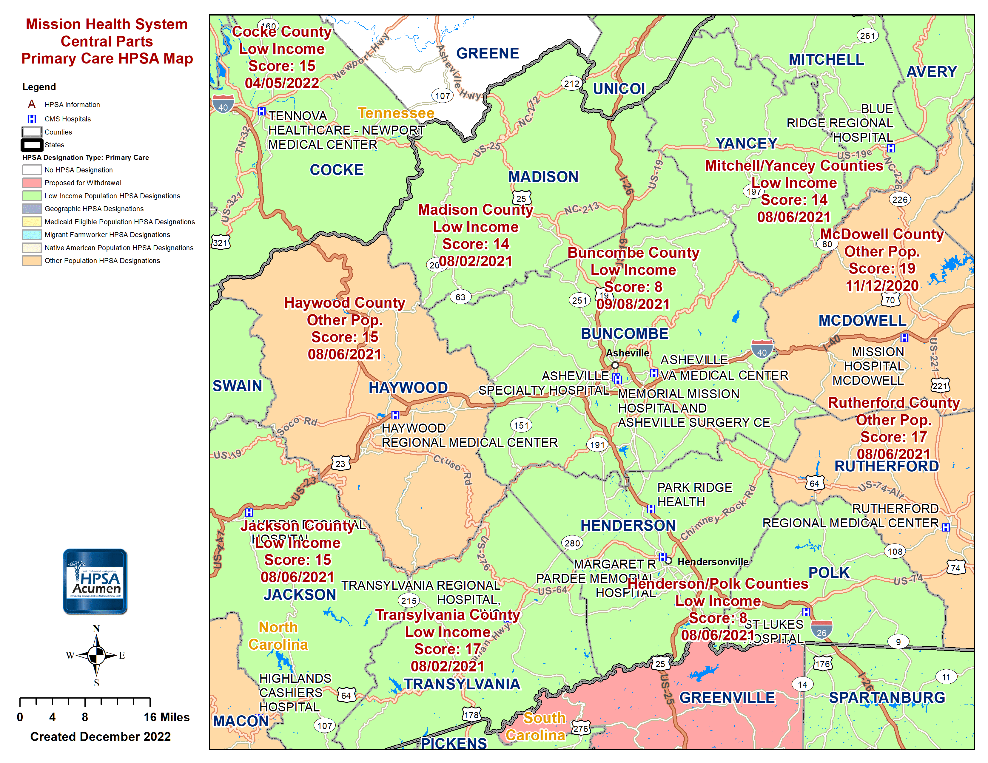 Mission Health Central PC HPSA Map