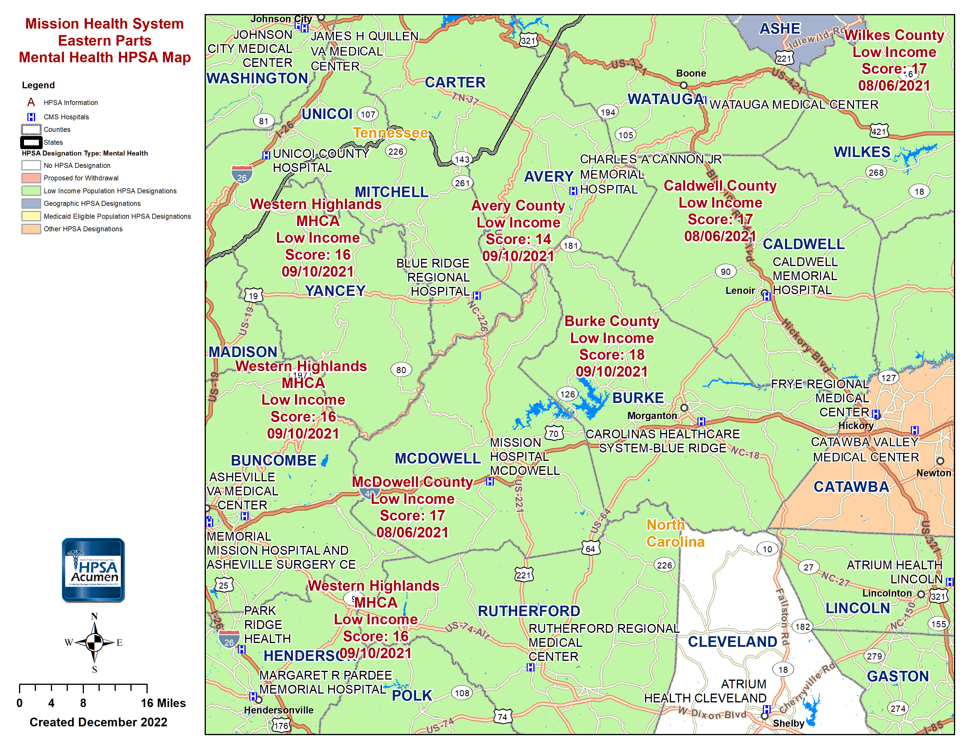 Mission Health Eastern MH HPSA Map