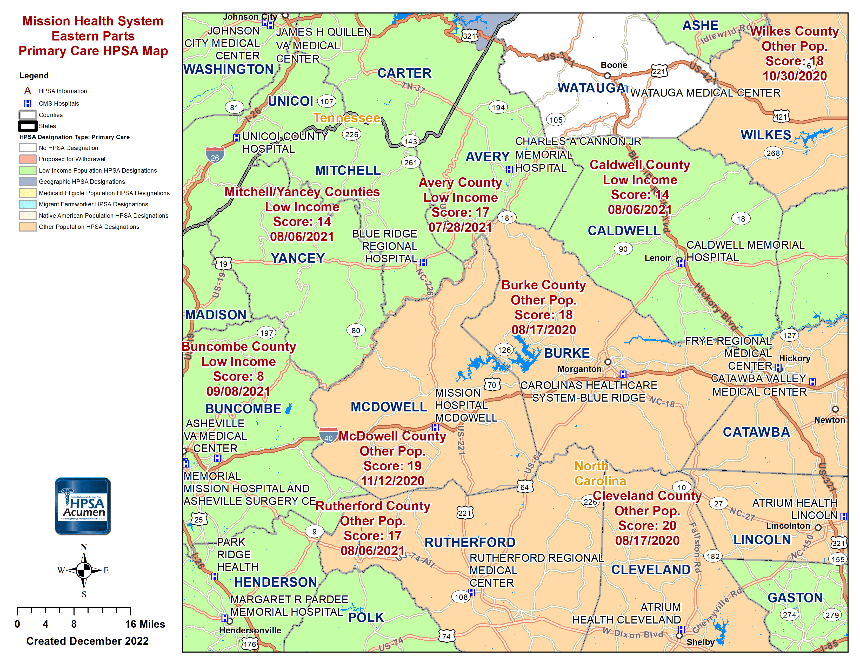 Mission Health Eastern PC HPSA Map