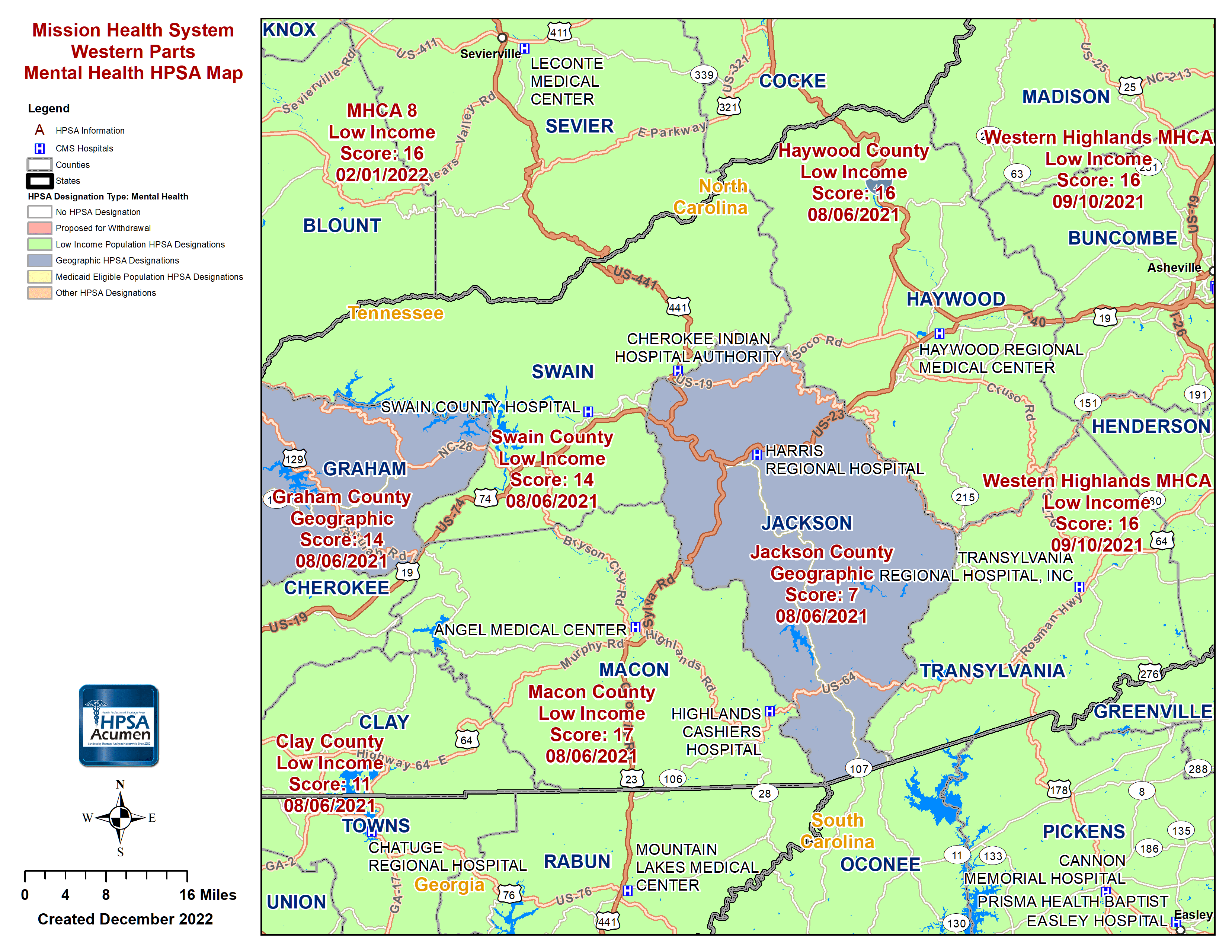 Mission Health Western MH HPSA Map