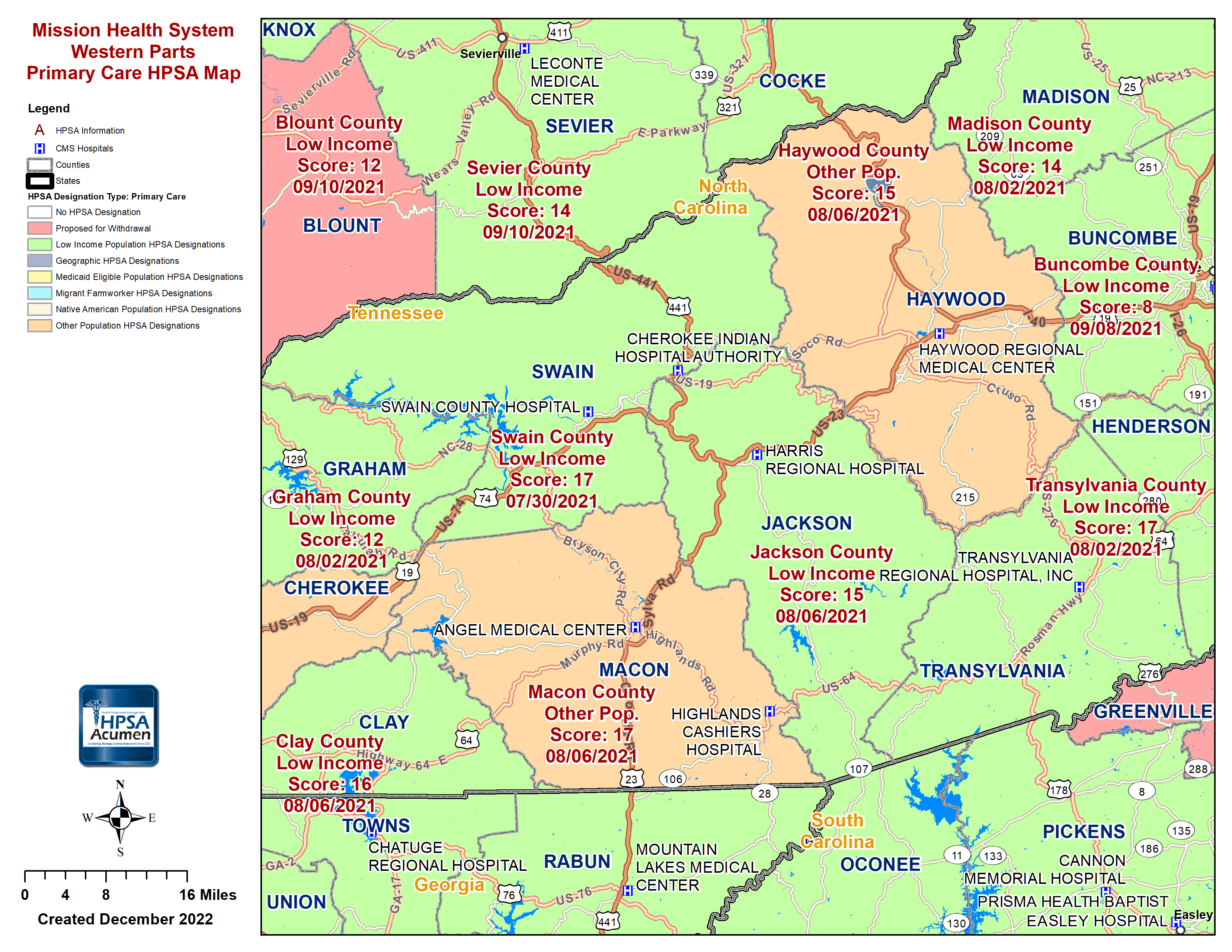 Mission Health Western PC HPSA Map