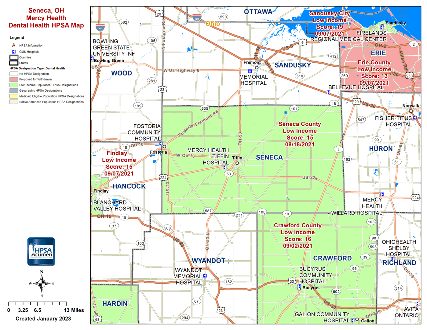 Seneca, OH DH HPSA Map - Mercy Health