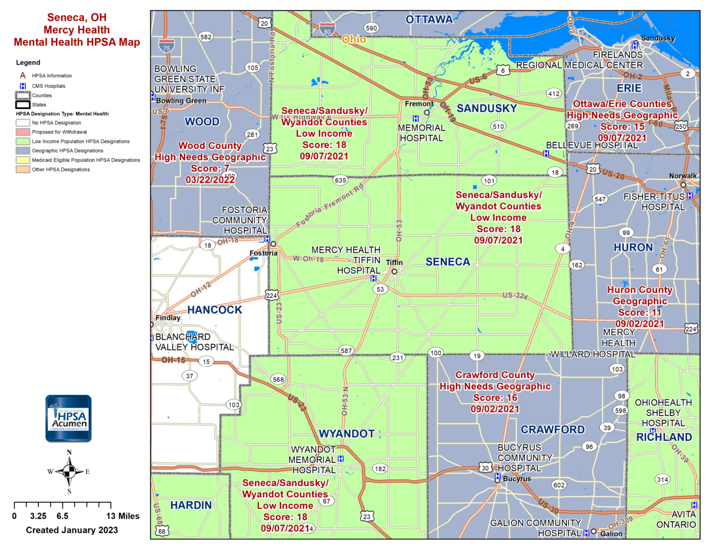 Seneca, OH MH HPSA Map - Mercy Health