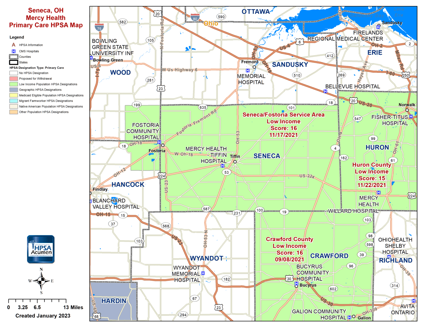 Seneca, OH PC HPSA Map - Mercy Health