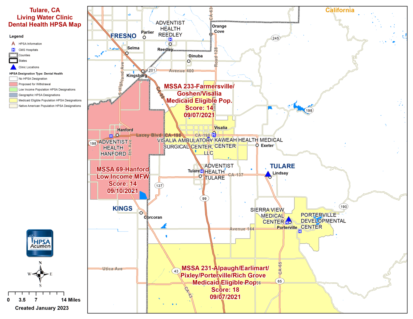 Tulare, CA DH HPSA Map
