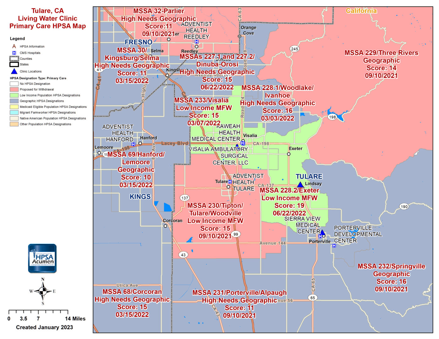 Tulare, CA PC HPSA Map