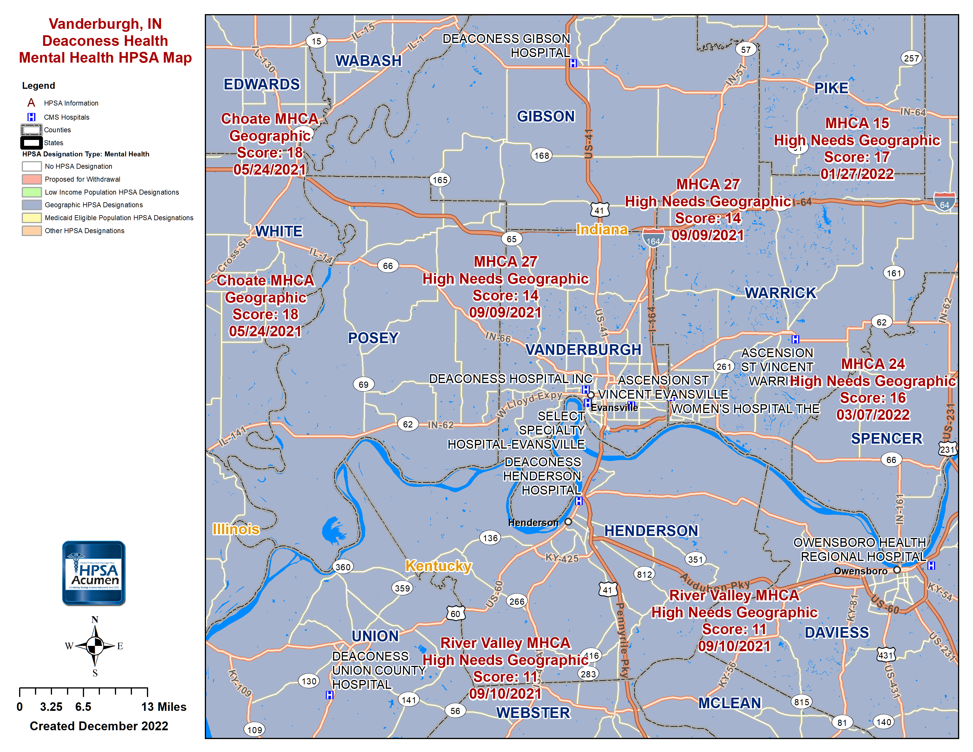 Vanderburgh, IN MH HPSA Map
