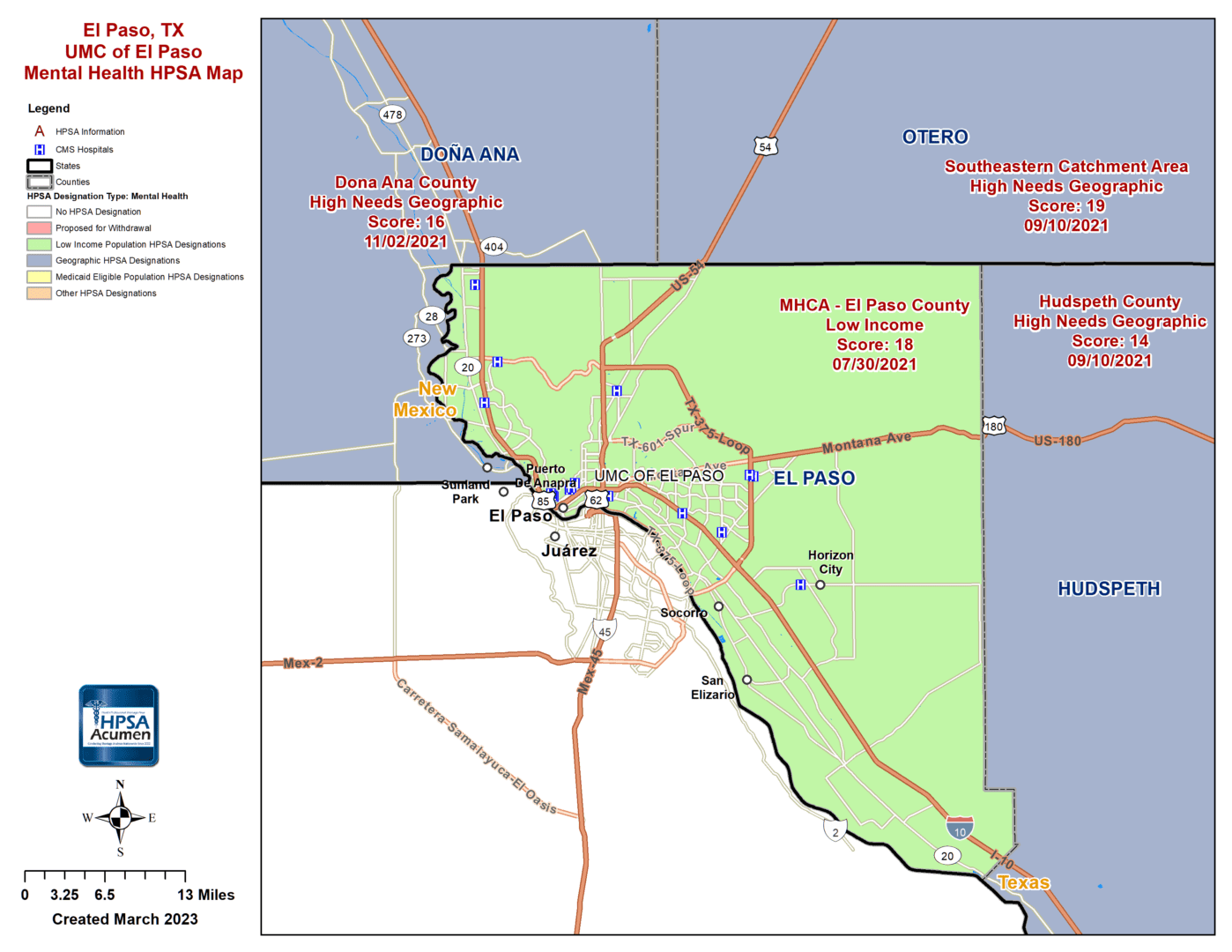 El Paso, TX MH HPSA MAP