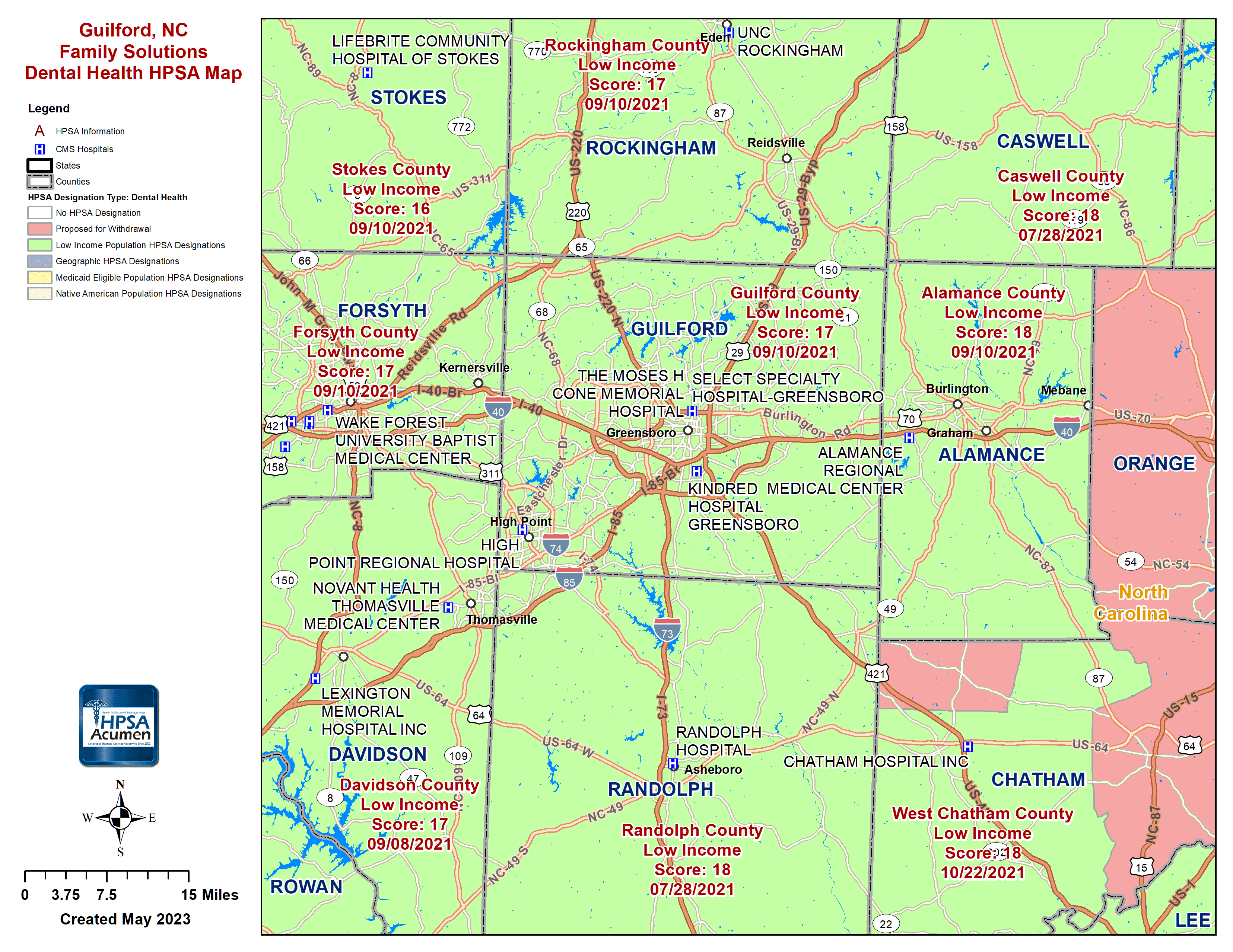 Guilford, NC DH HPSA Map