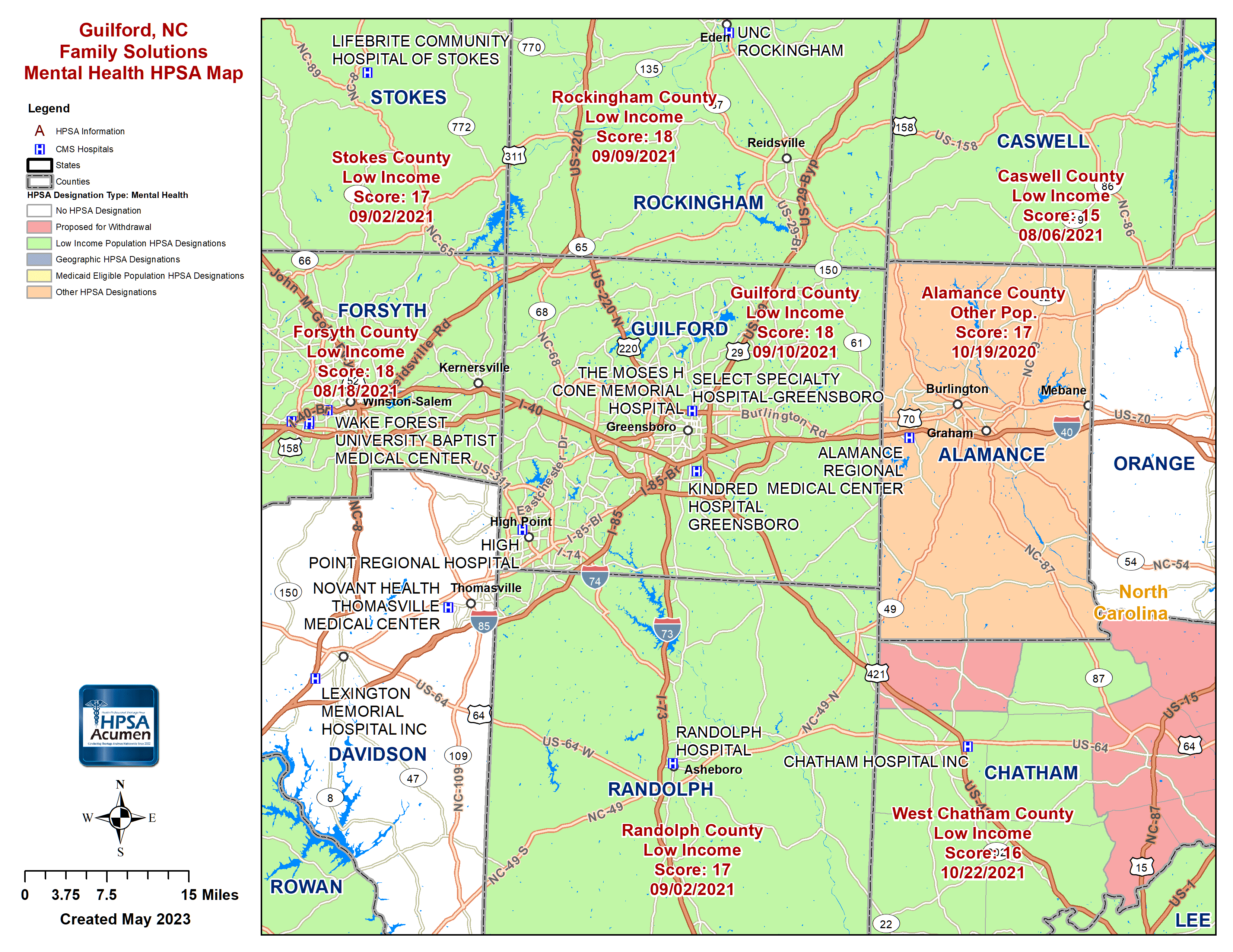 Guilford, NC MH HPSA Map
