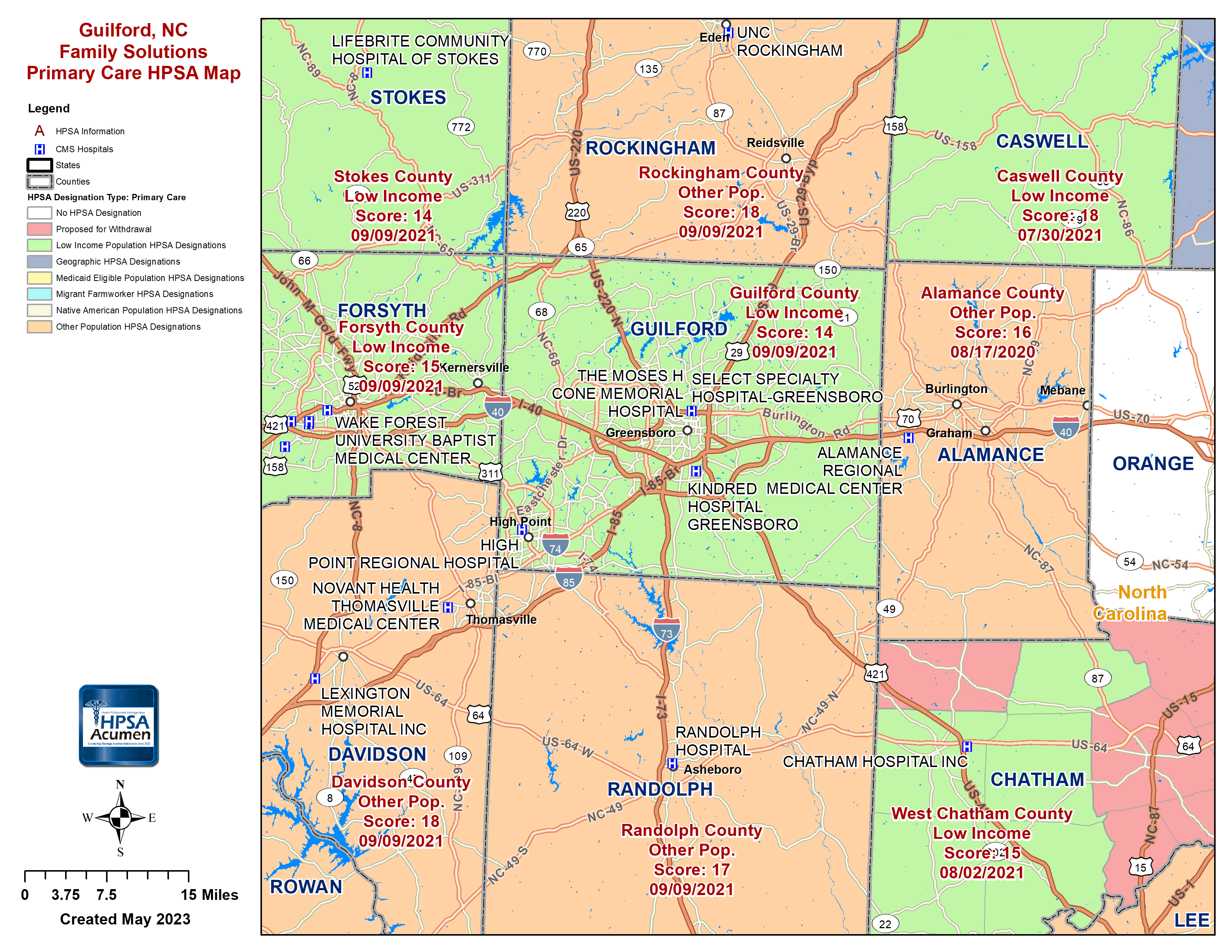 Guilford, NC PC HPSA Map