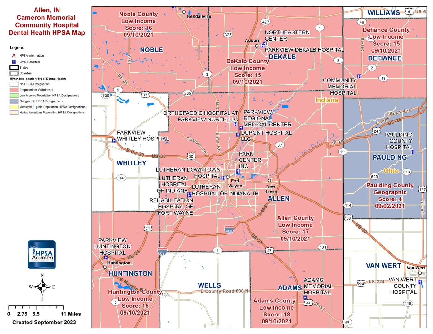Allen, IN DH HPSA Map