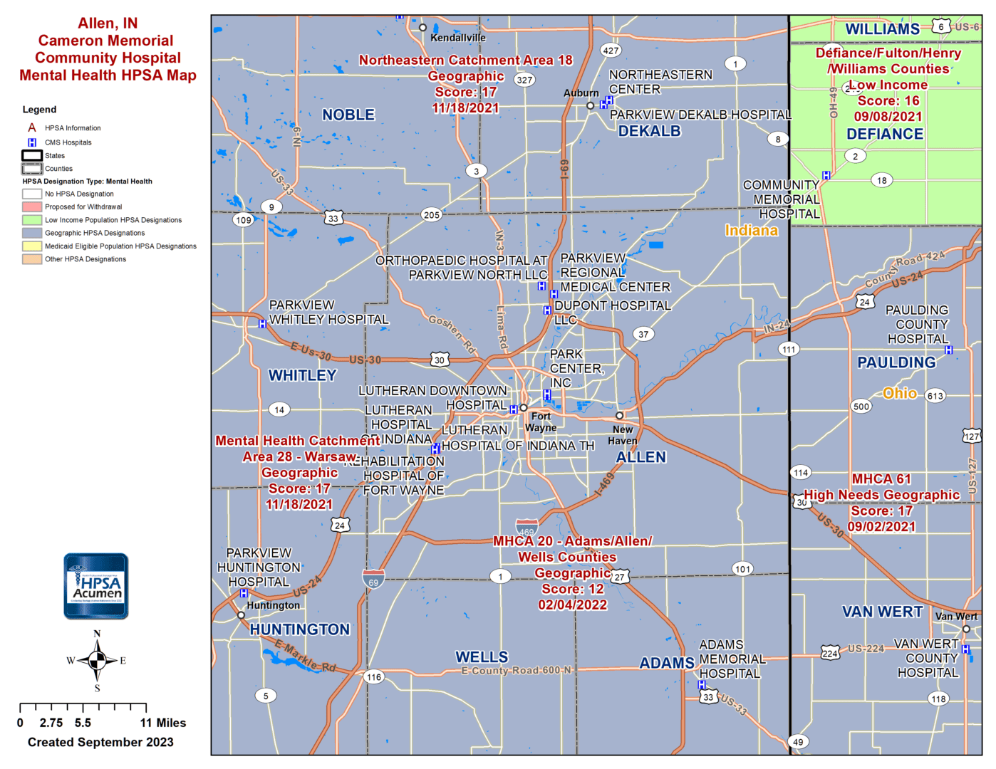 Allen, IN MH HPSA Map