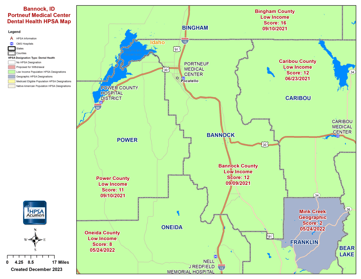 Bannock, ID DH HPSA Map