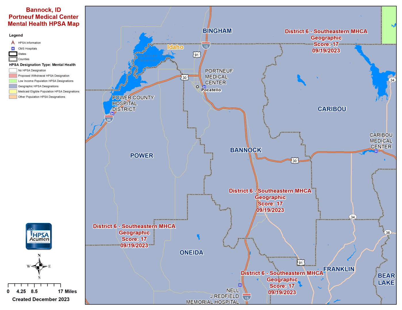 Bannock, ID MH HPSA Map