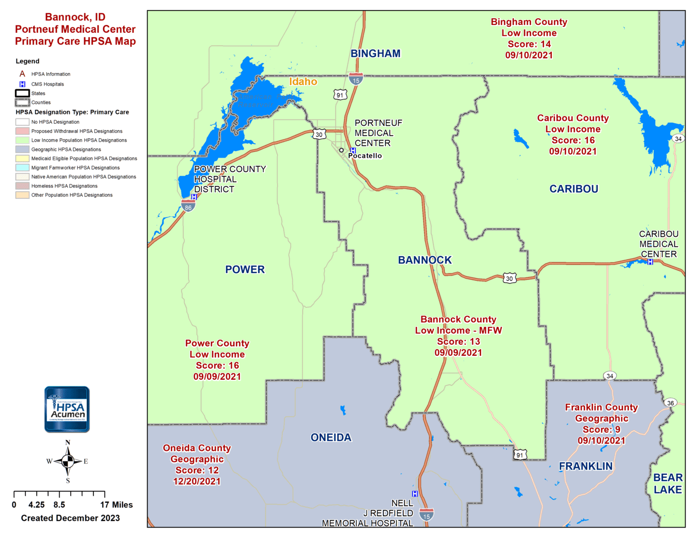 Bannock, ID PC HPSA Map