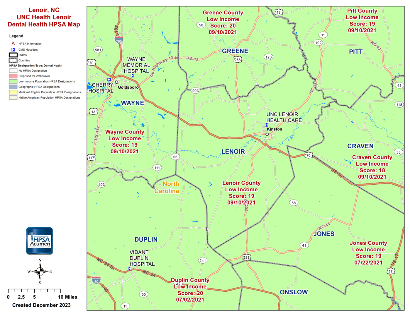 Lenoir, NC DH HPSA Map