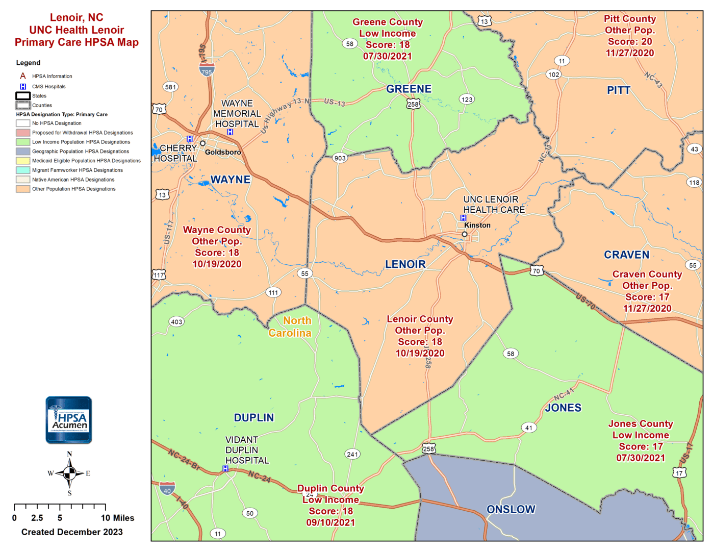 Lenoir, NC PC HPSA Map