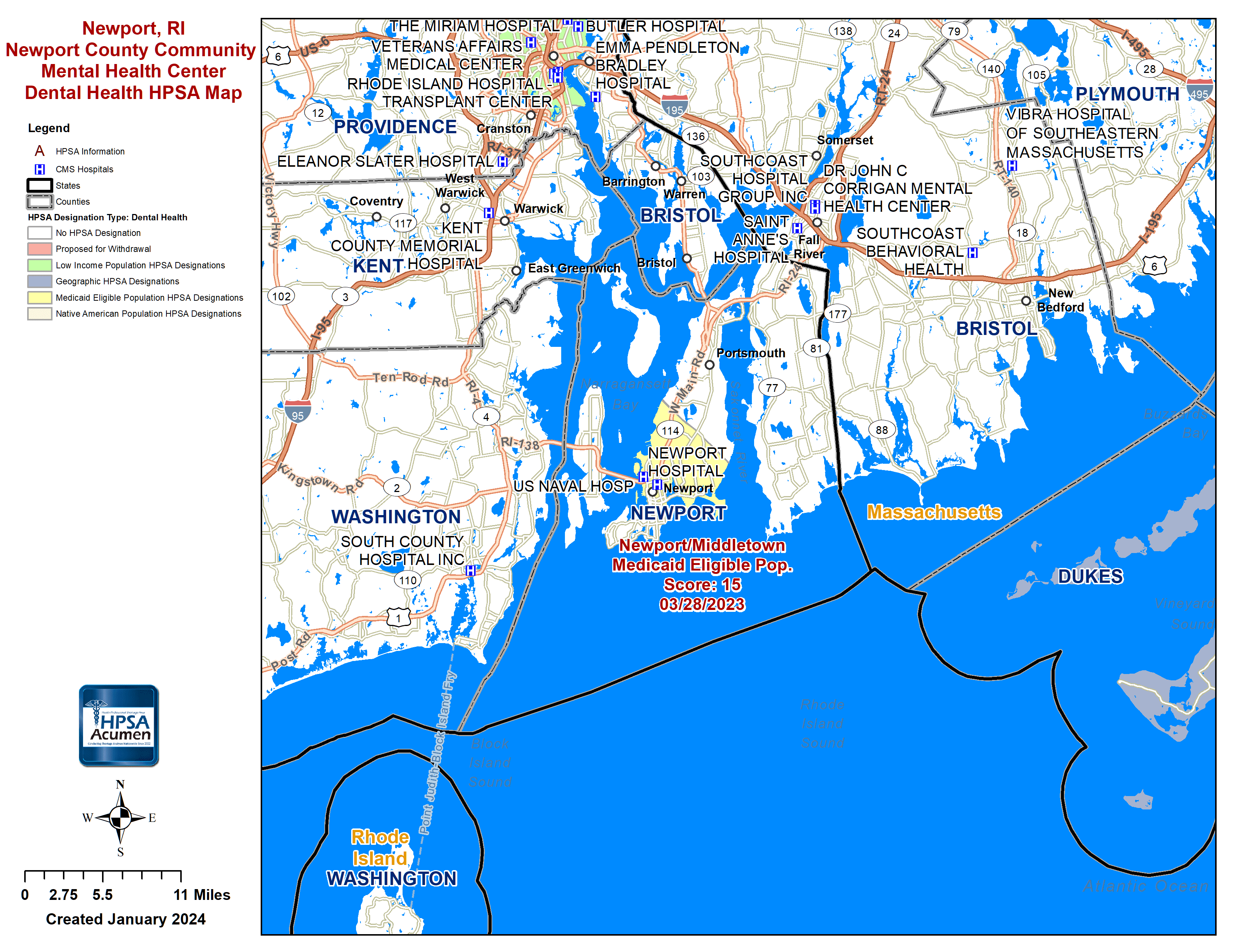 Newport, RI DH HPSA Map