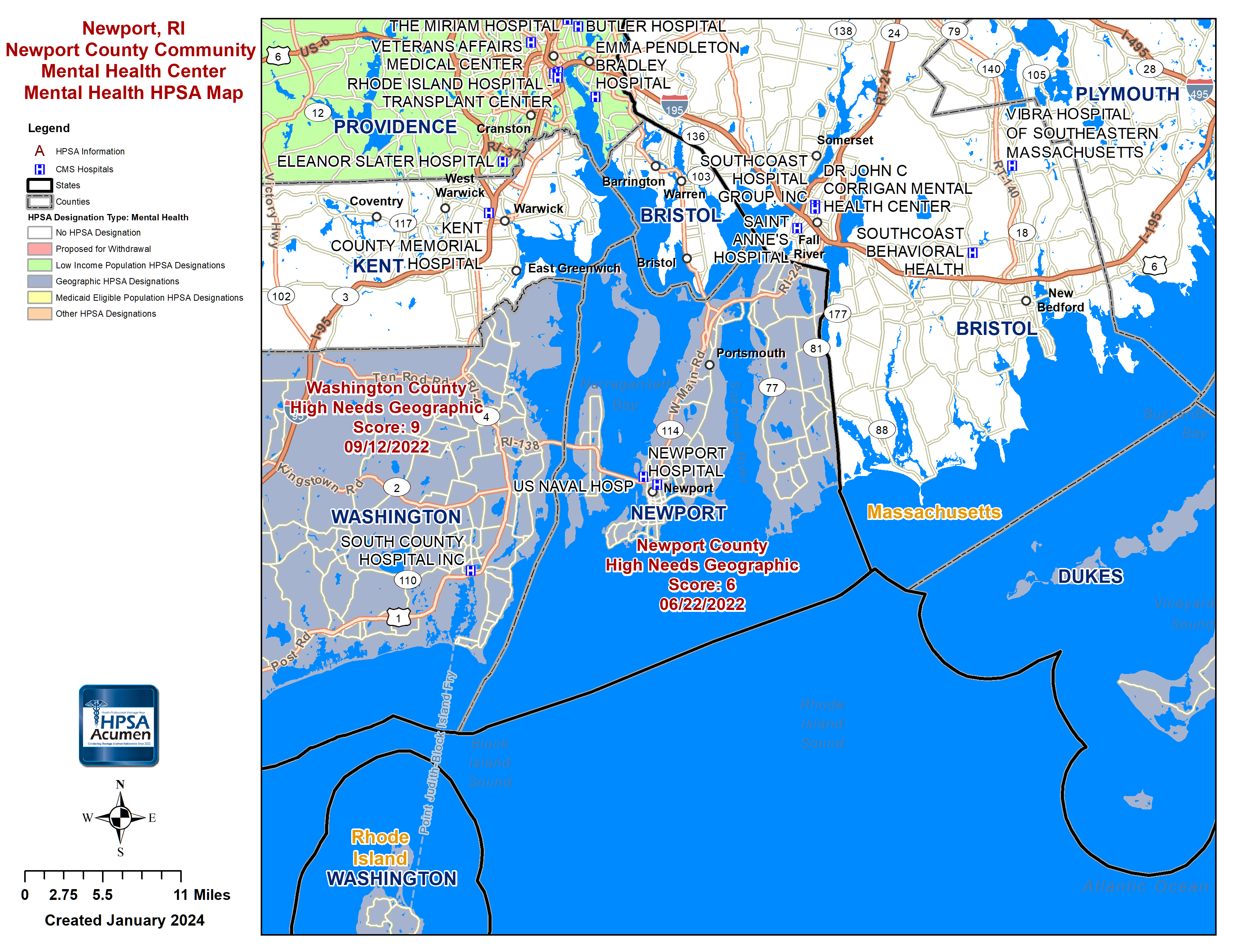 Newport, RI MH HPSA Map