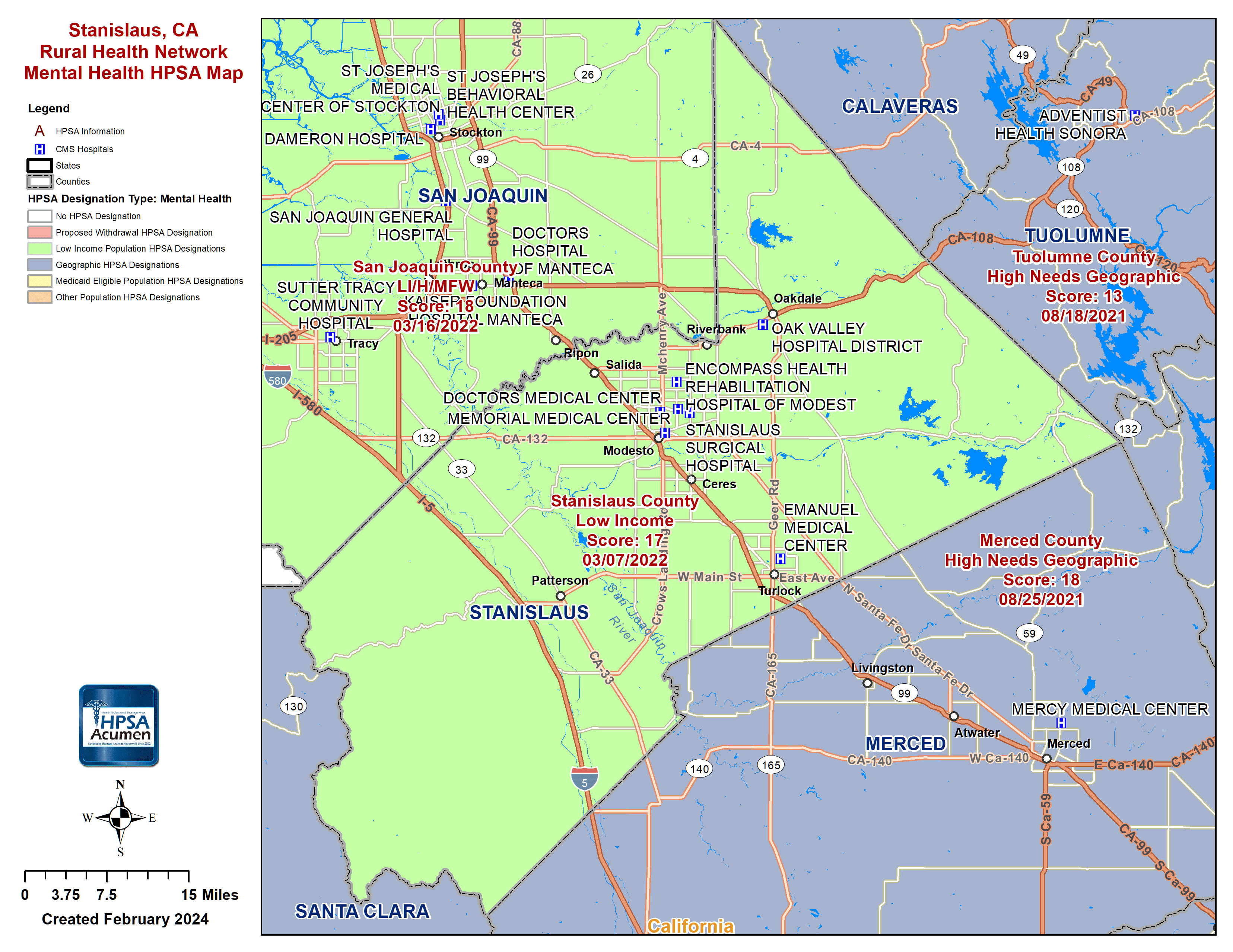 Stanislaus, CA MH HPSA Map