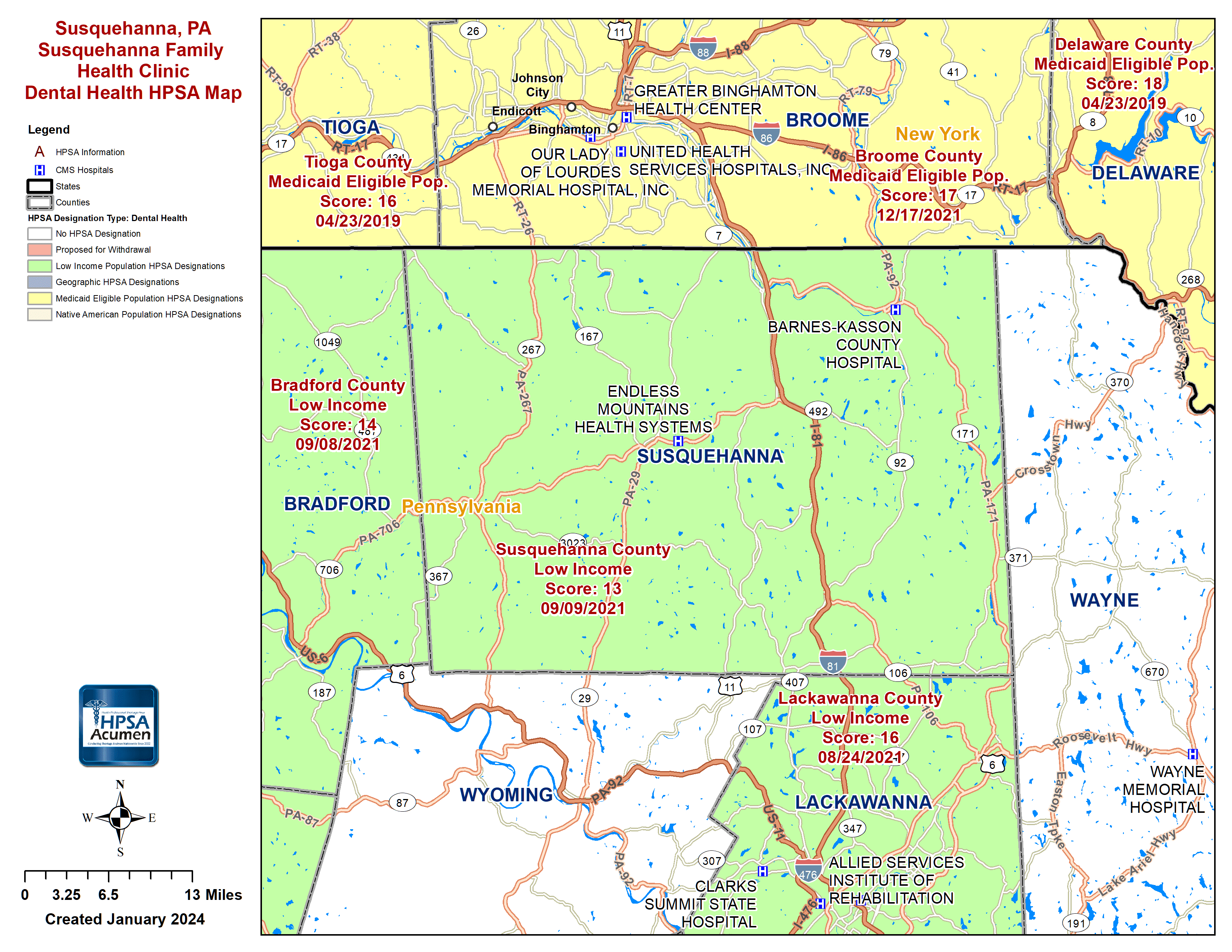 Susquehanna, PA DH HPSA Map