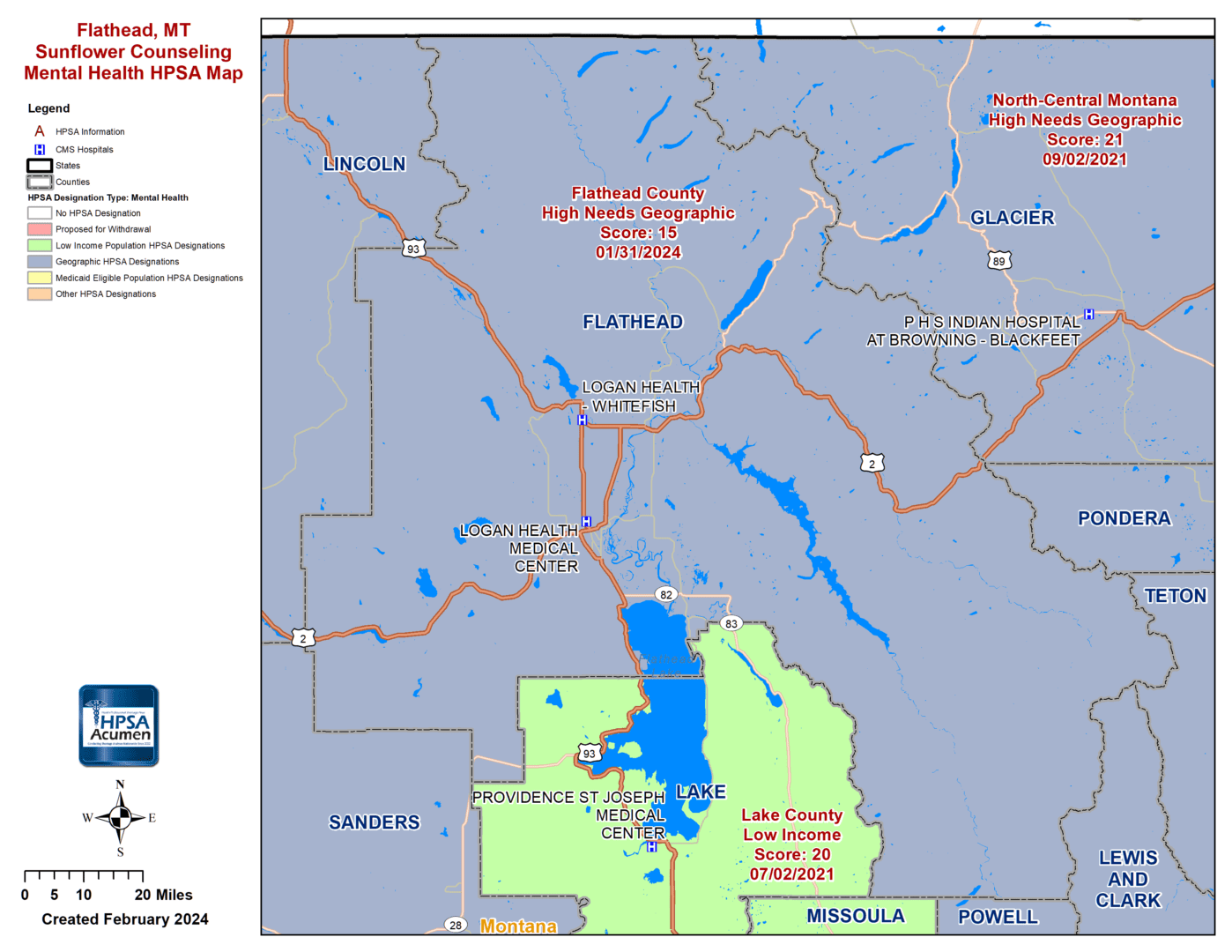Flathead, MT MH HPSA Map Flathead, MT MH HPSA Map
