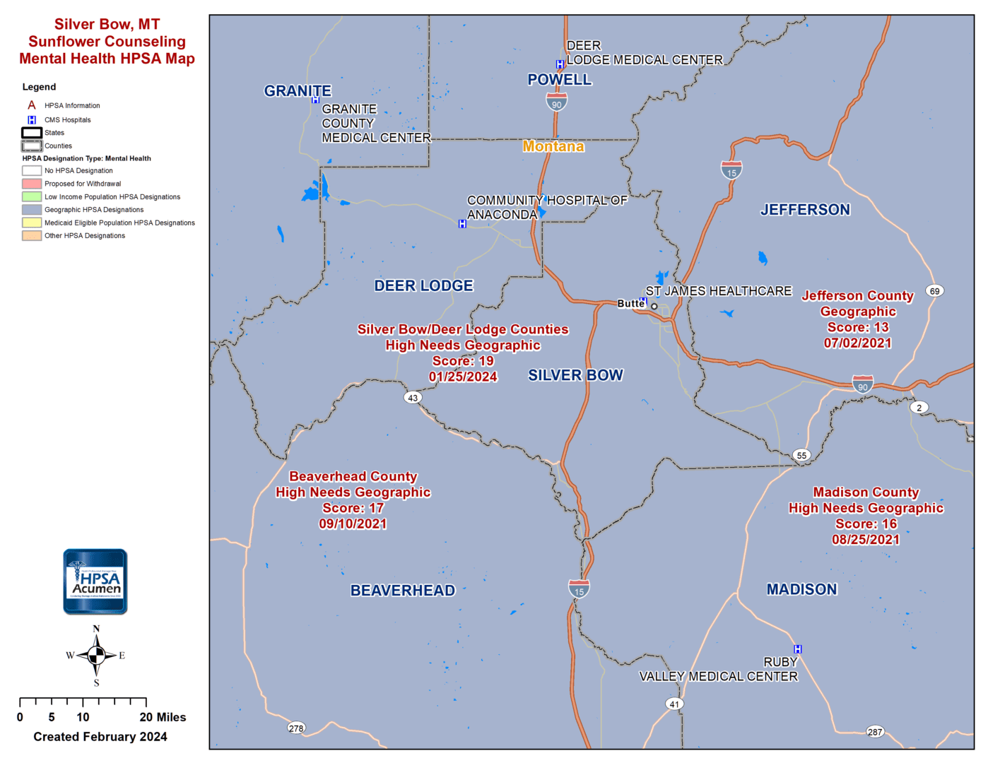 Silver Bow, MT MH HPSA Map Silver Bow, MT MH HPSA Map