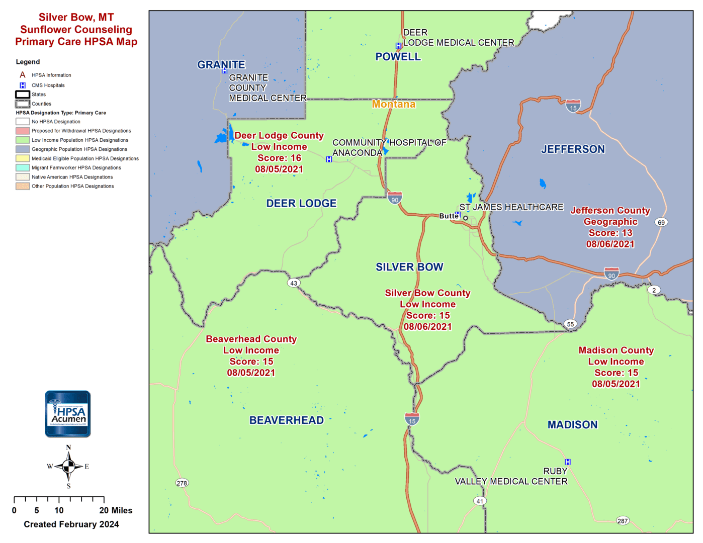 Silver Bow, MT PC HPSA Map Silver Bow, MT PC HPSA Map