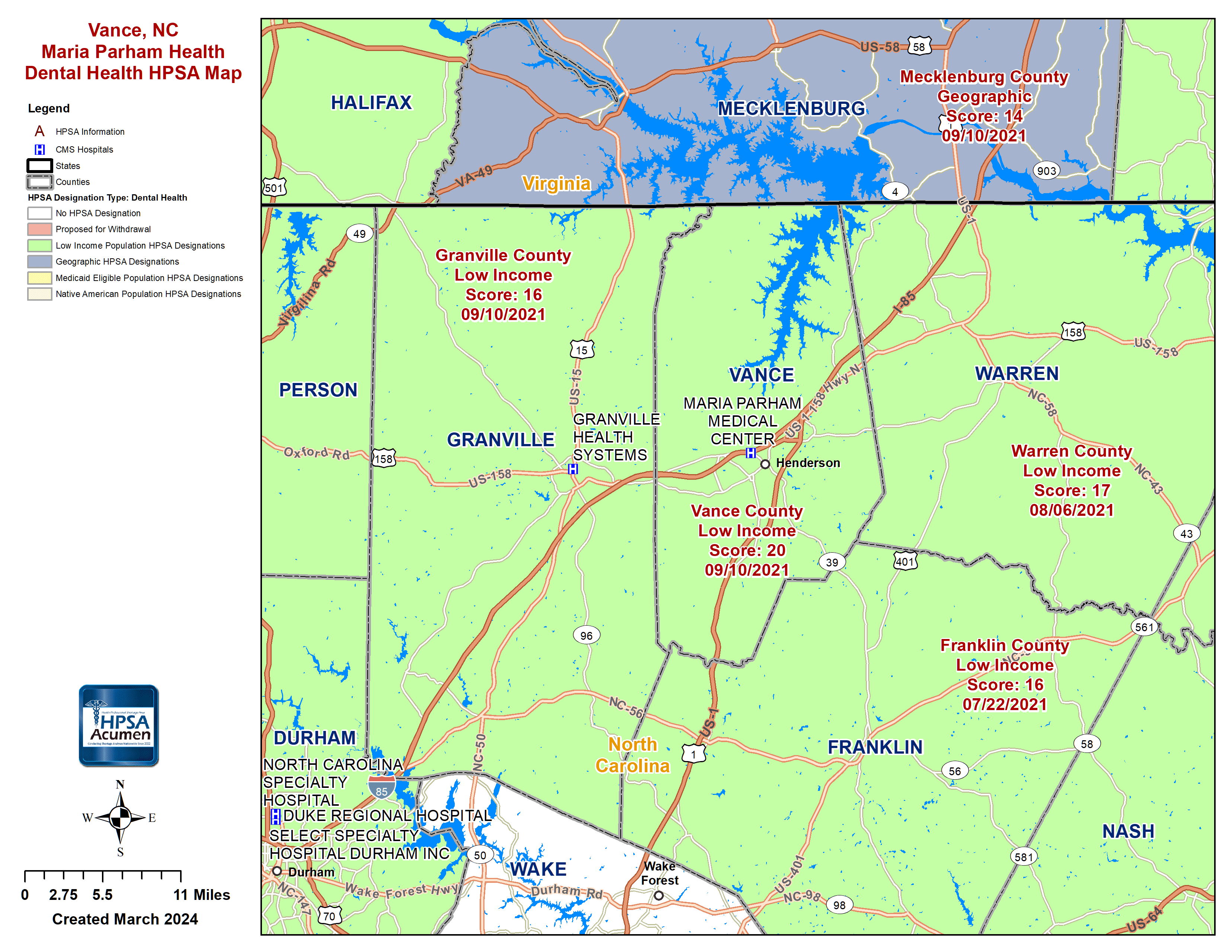 Vance, NC DH HPSA Map