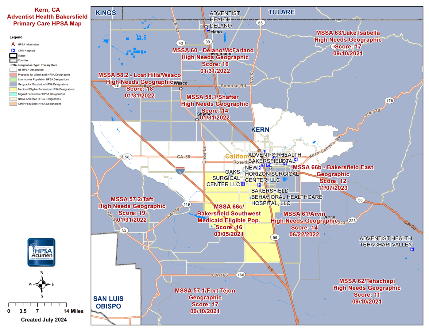 Kern, CA - Bakersfield - PC HPSA Map Kern, CA - Bakersfield - PC HPSA Map