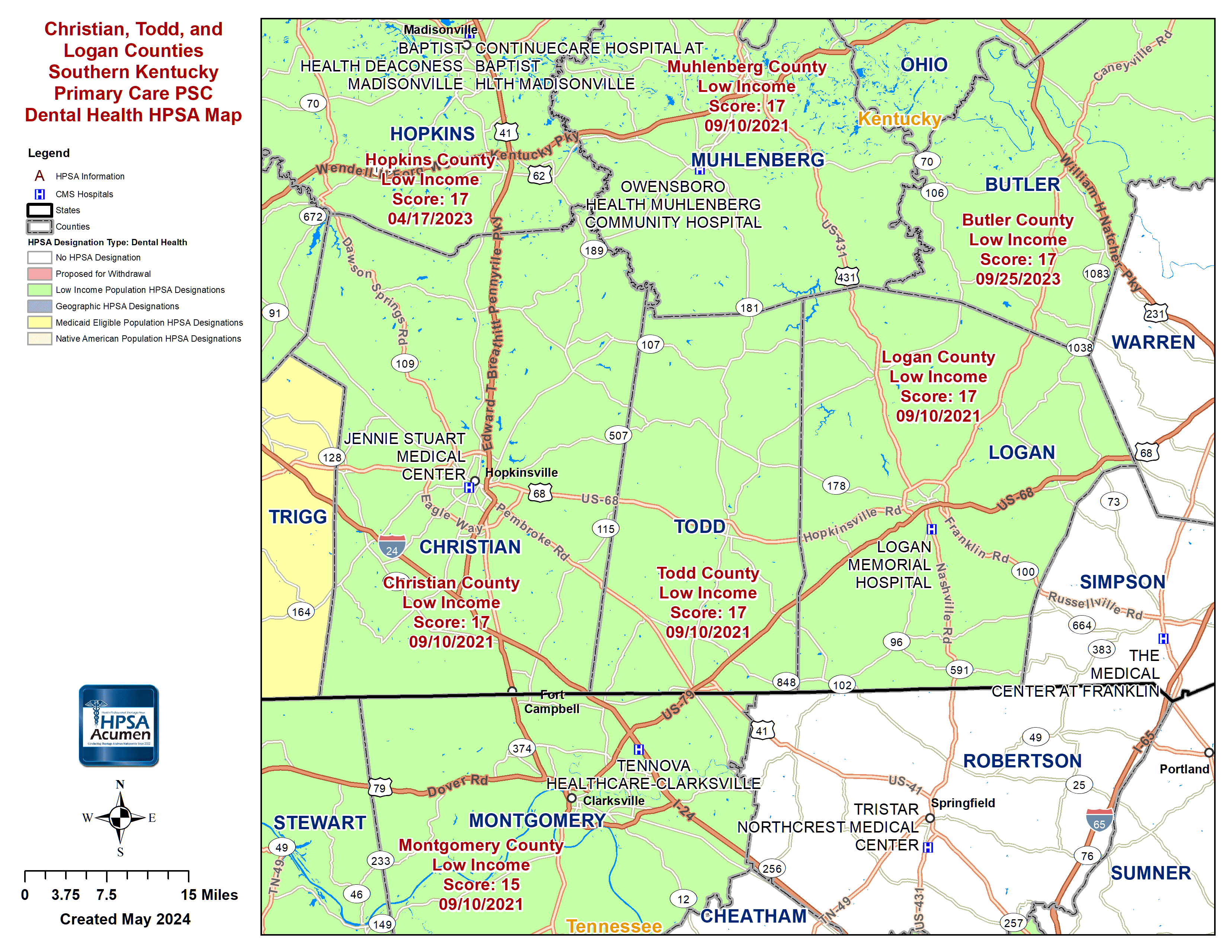 Southern Kentucky DH HPSA Map