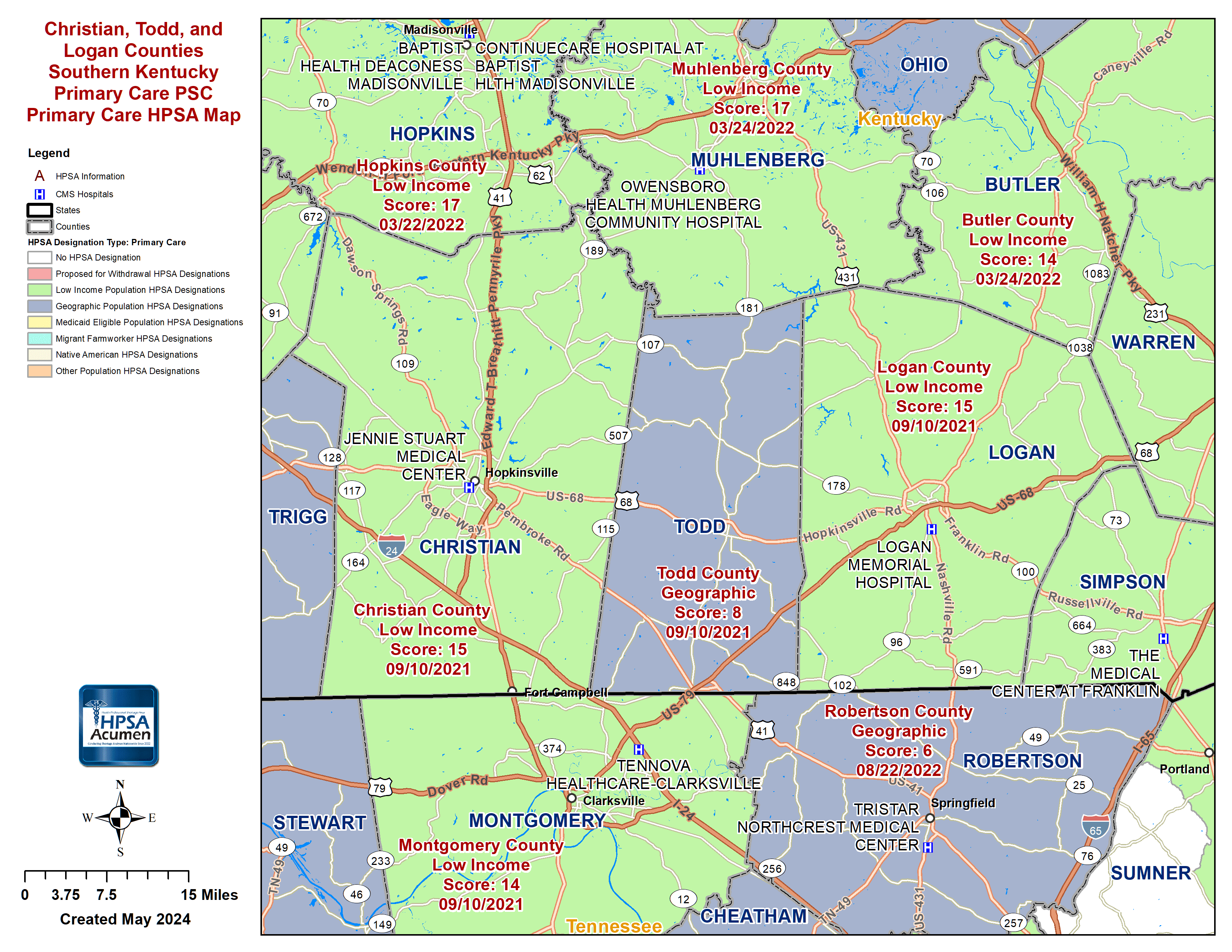 Southern Kentucky PC HPSA Map