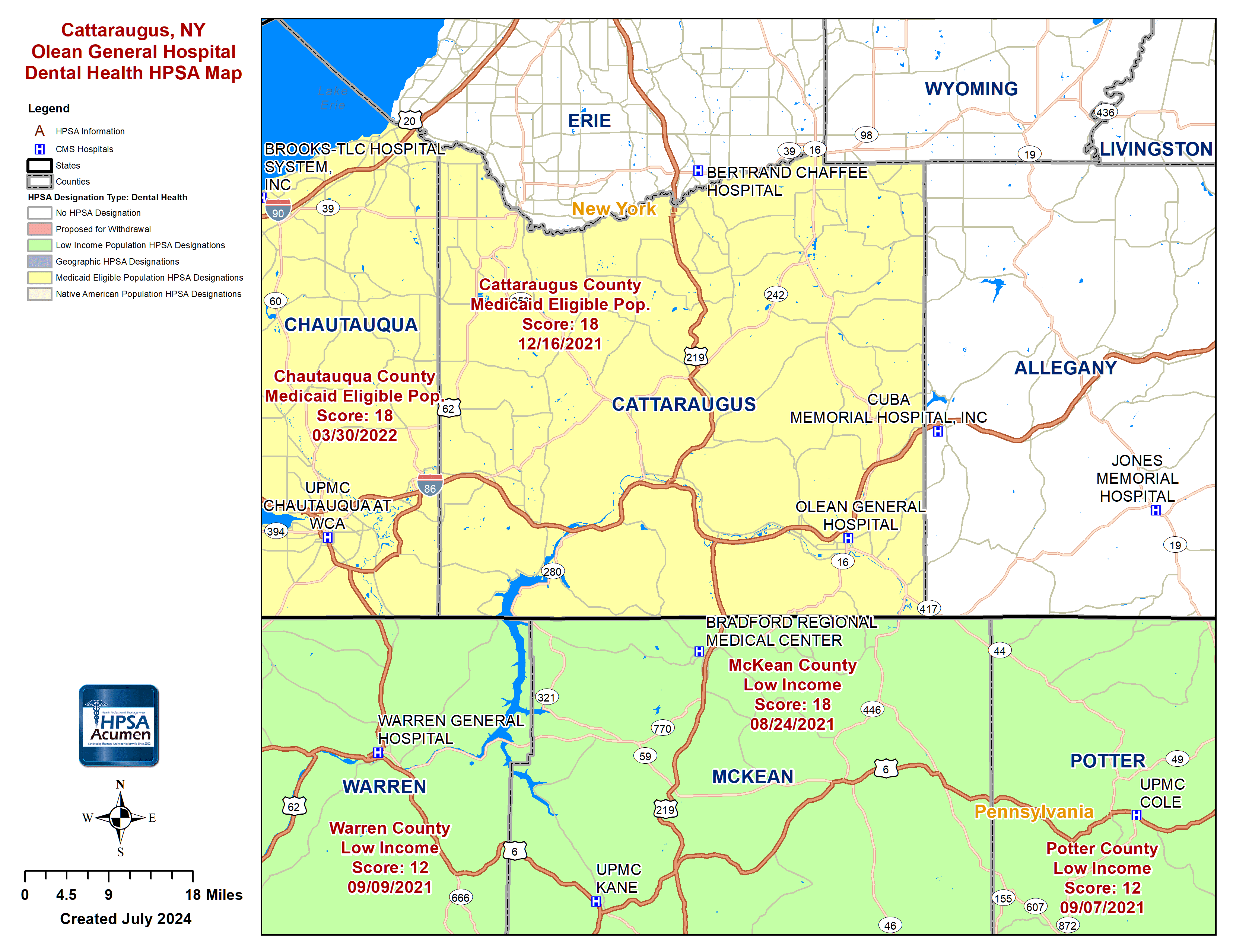 Cattaraugus, NY DH HPSA Map