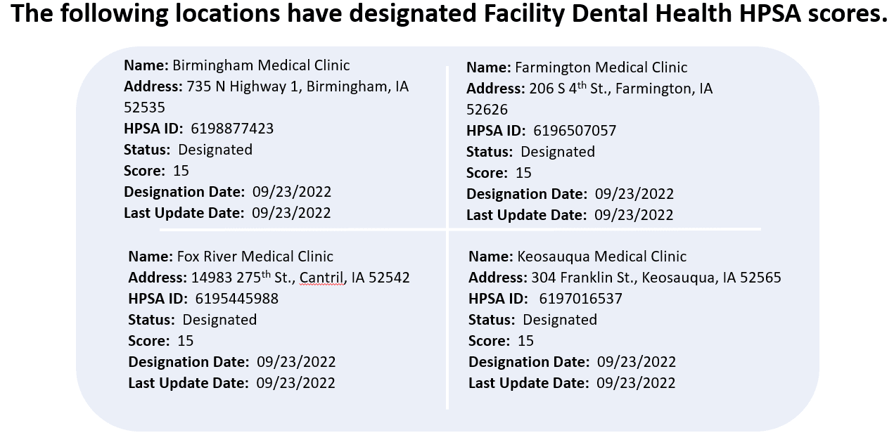 Dental Health Facility HPSAs Dental Health Facility HPSAs