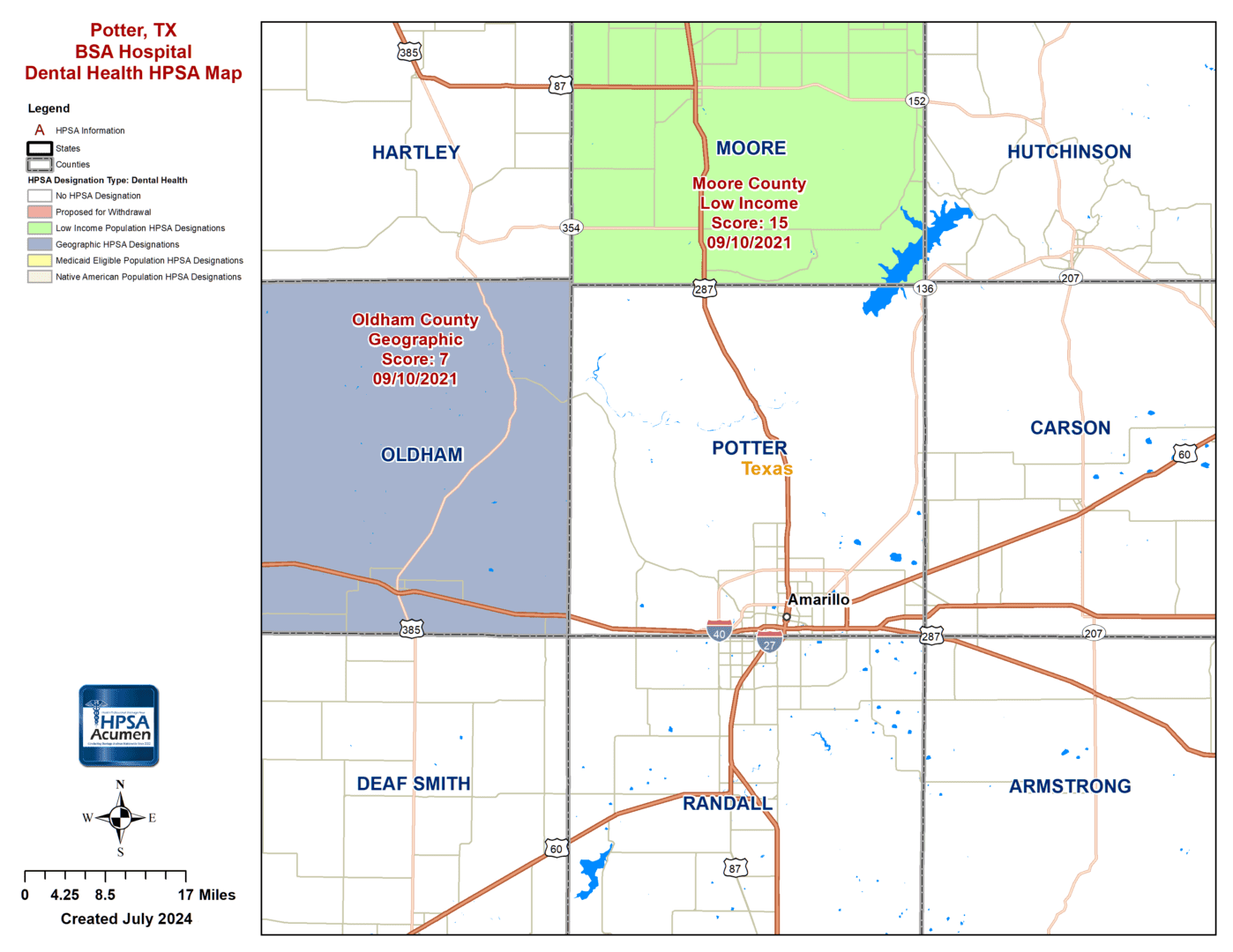 Potter, TX DH HPSA Map