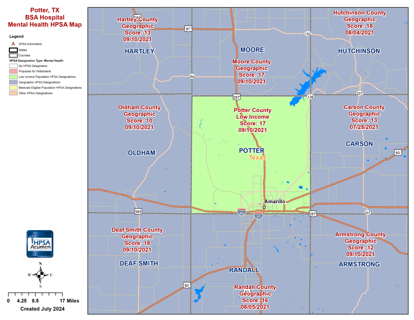 Potter, TX MH HPSA Map