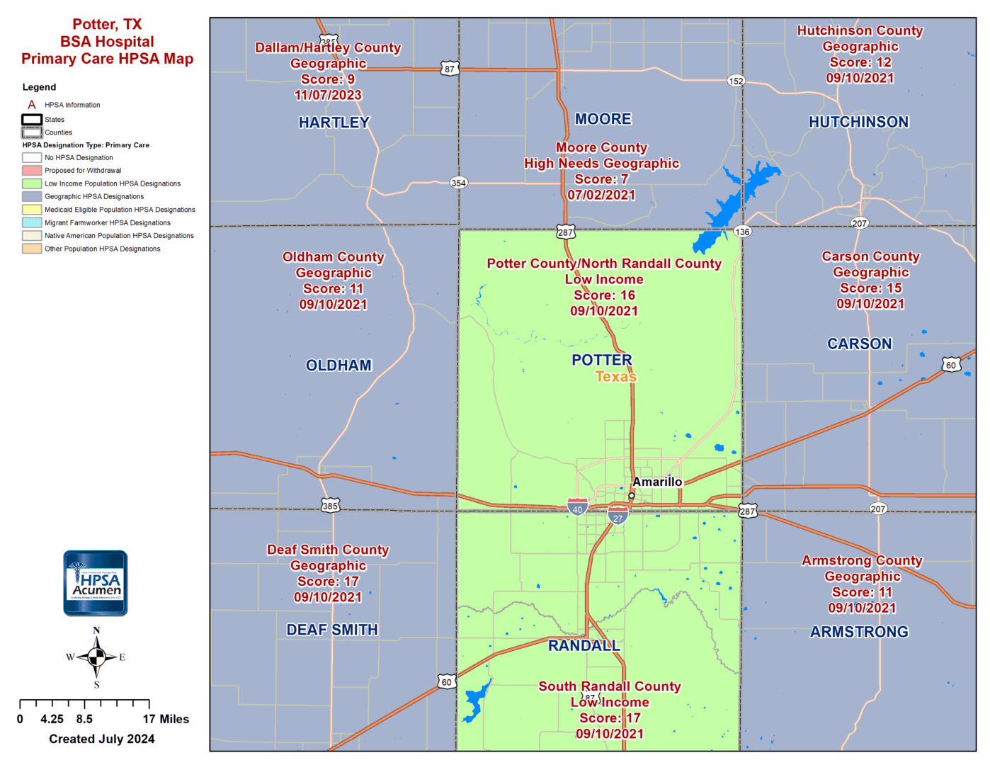 Potter, TX PC HPSA Map