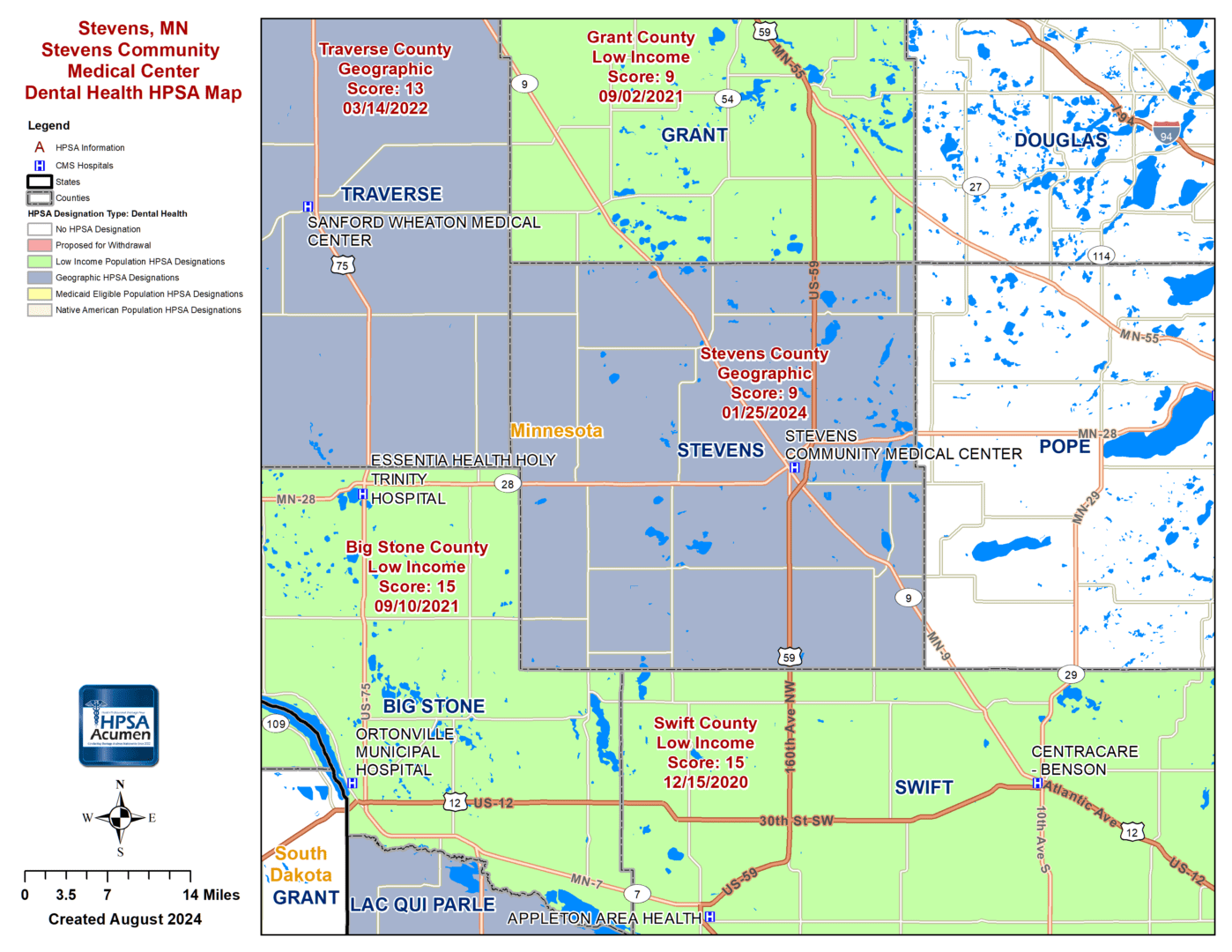 Stevens, MN DH HPSA Map