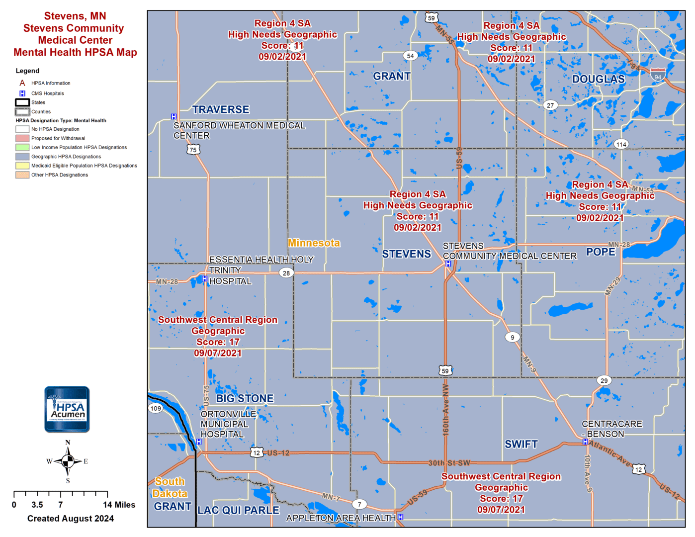 Stevens, MN MH HPSA Map