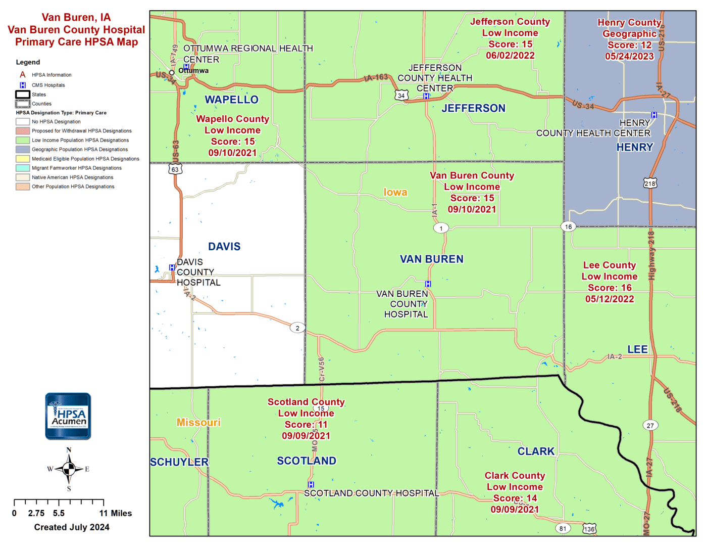 Van Buren, IA PC HPSA Map 7-24 Van Buren, IA PC HPSA Map 7-24