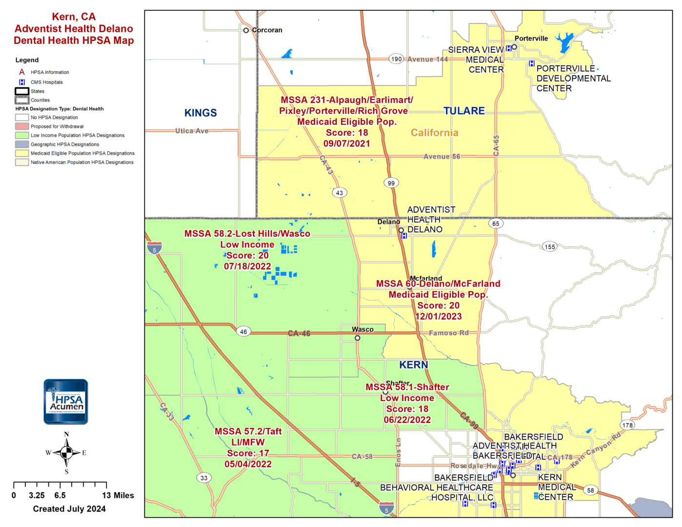 Kern, CA - Delano - DH HPSA Map Kern, CA - Delano - DH HPSA Map