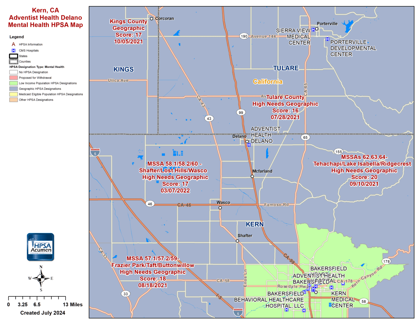 Kern, CA - Delano - MH HPSA Map Kern, CA - Delano - MH HPSA Map